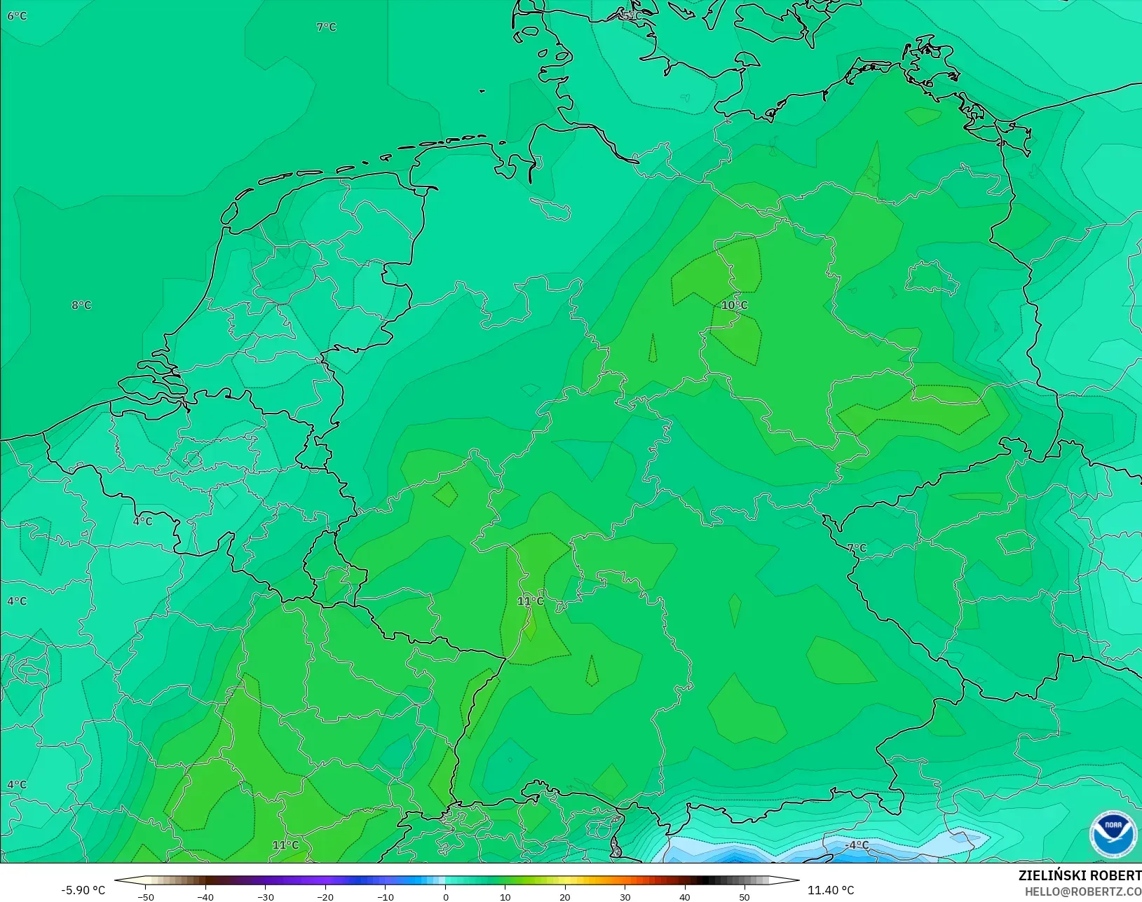 GFS modelo - Alemania, Punto de rocío a 2 m