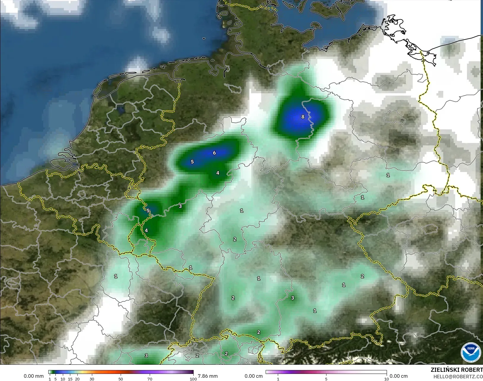 GFS modelo - Alemania, Precipitación, nubes y presión