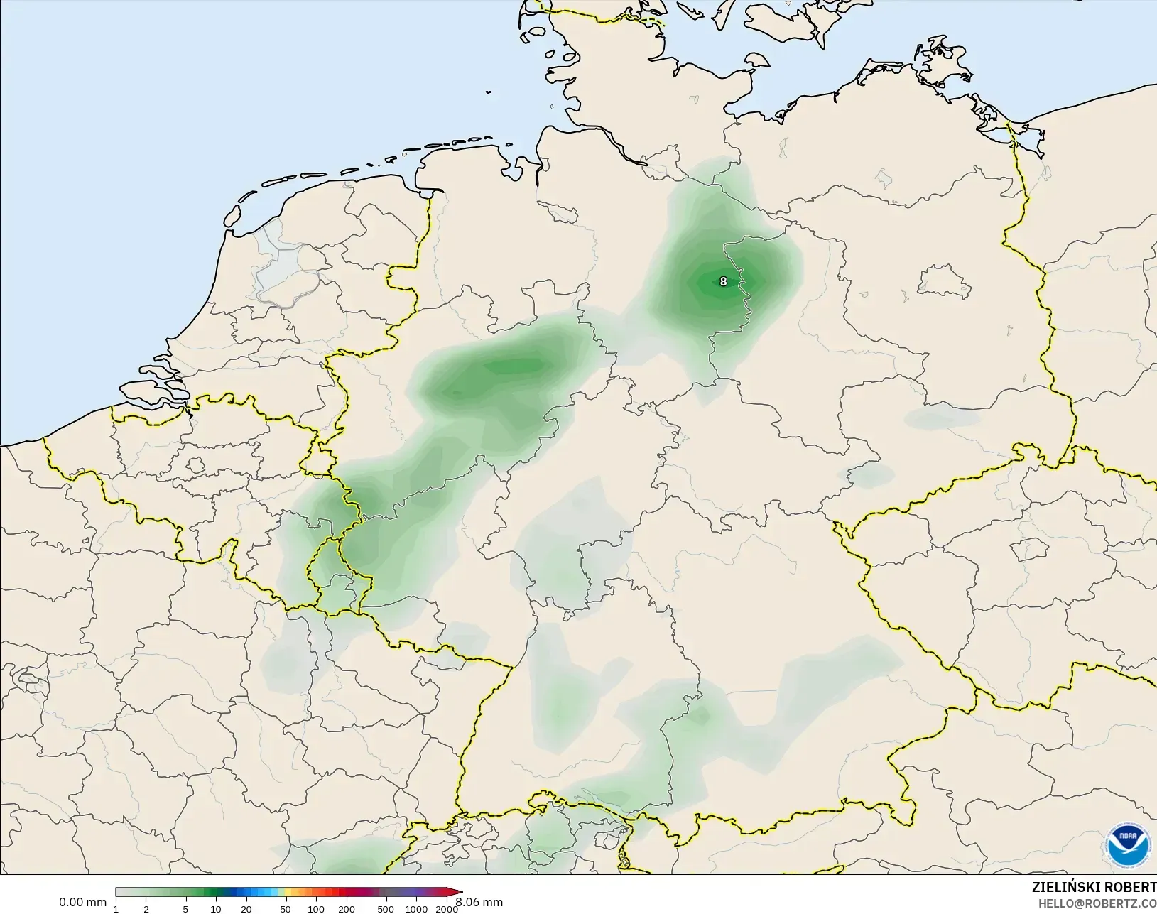 GFS modelo - Alemania, Acumulación de precipitación