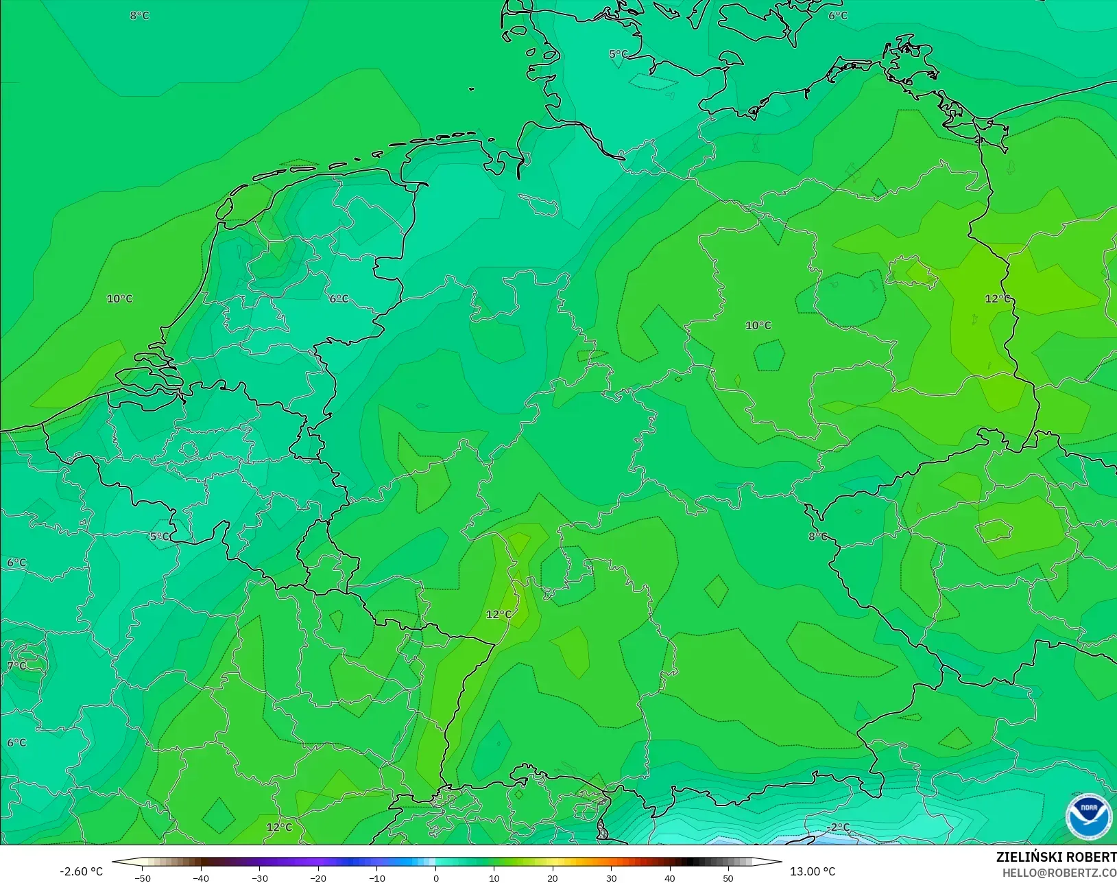 GFS modelo - Alemania, Temperatura a 2 m