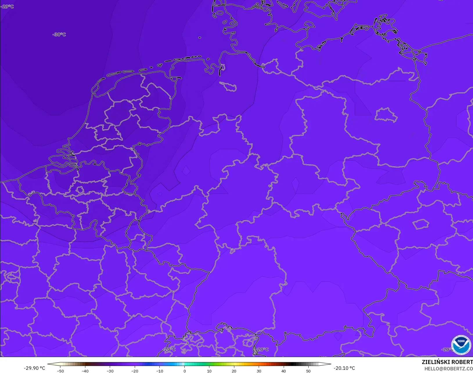 GFS modelo - Alemania, Temperatura a 500 hPa