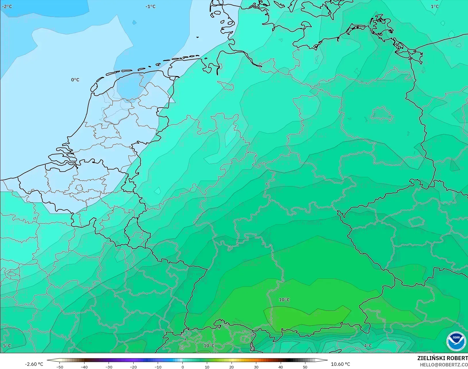 GFS modelo - Alemania, Temperatura a 850 hPa