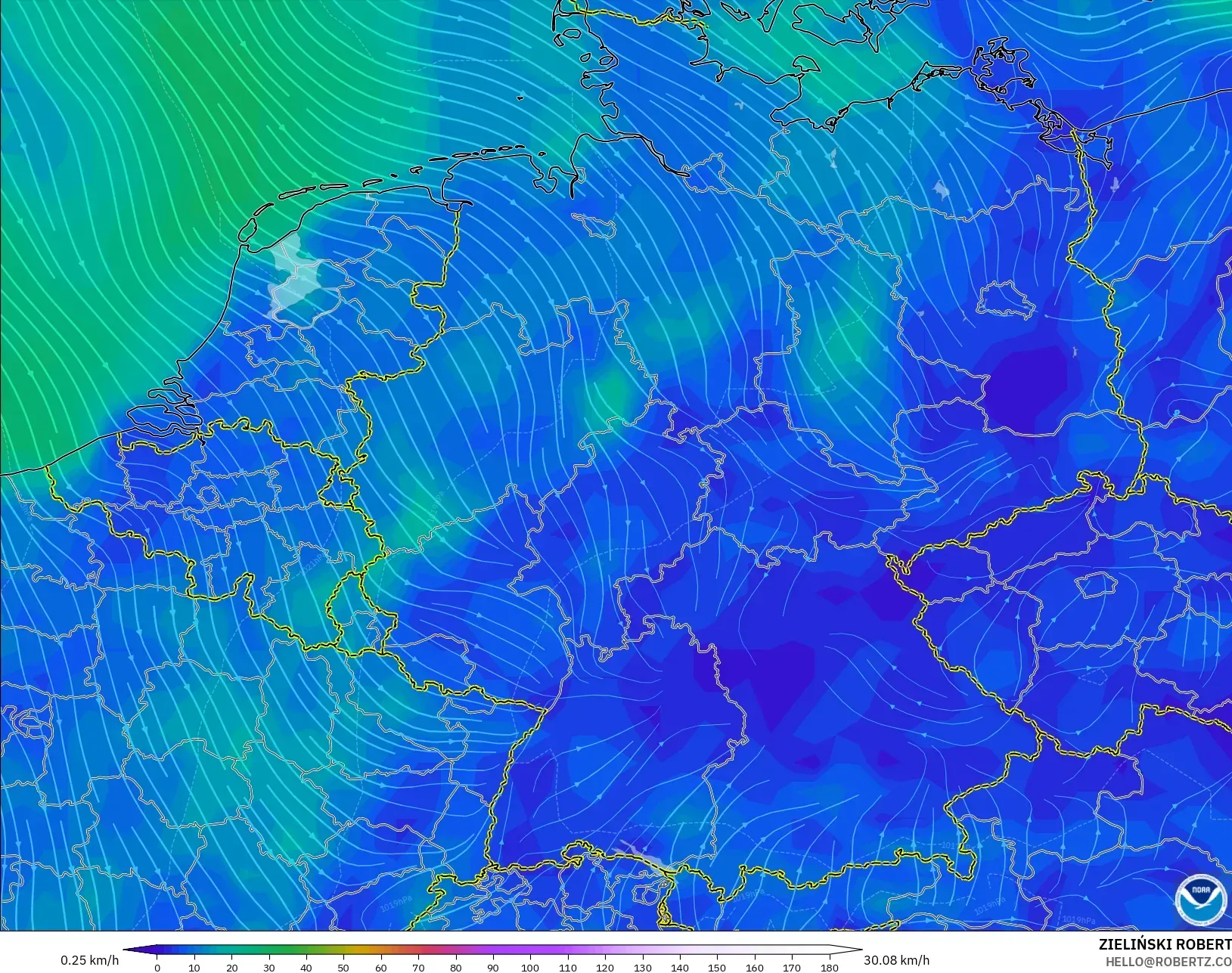 GFS modelo - Alemania, Viento a 10 m