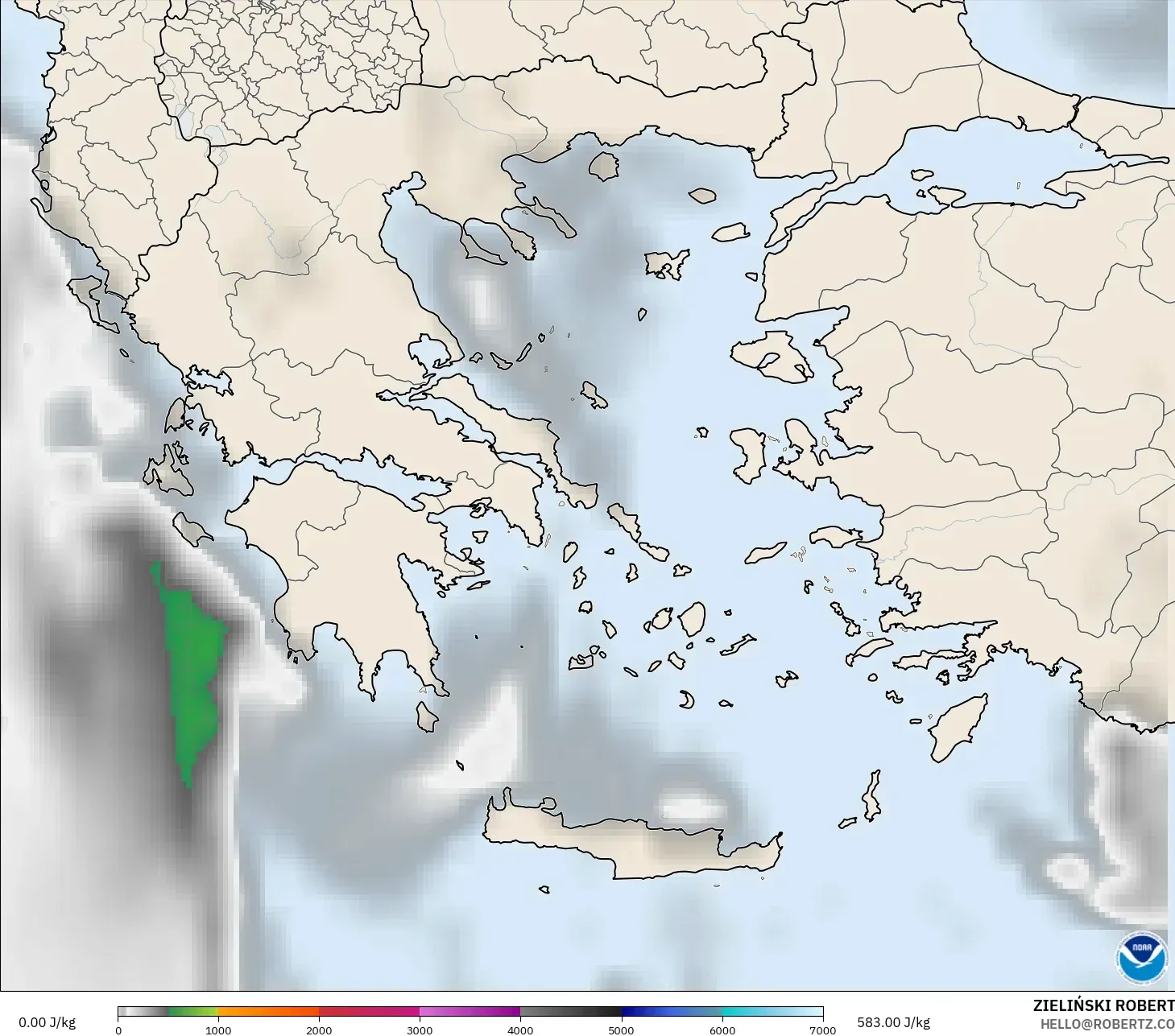 GFS modelo - Grecia, CAPE
