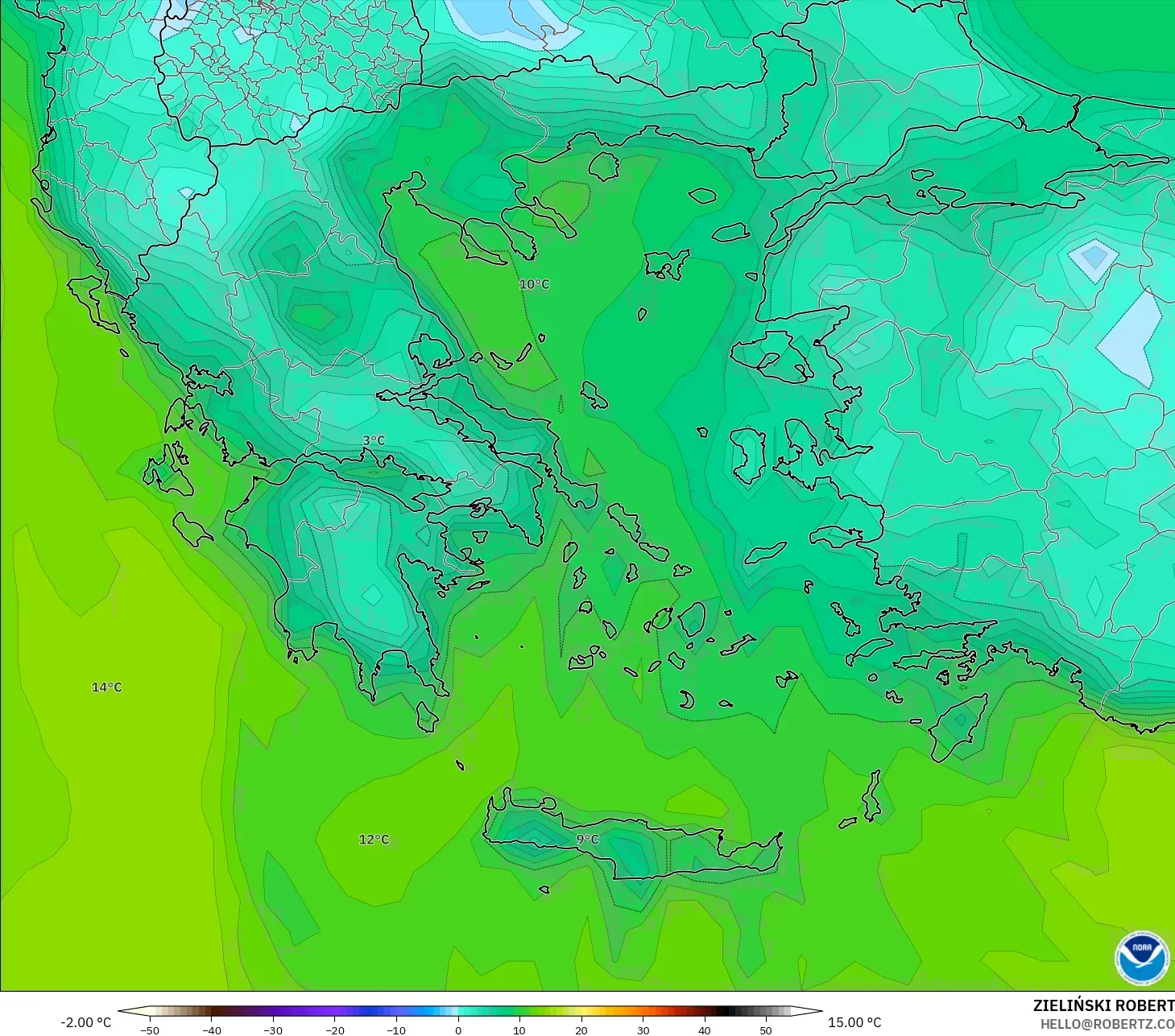 GFS modelo - Grecia, Punto de rocío a 2 m