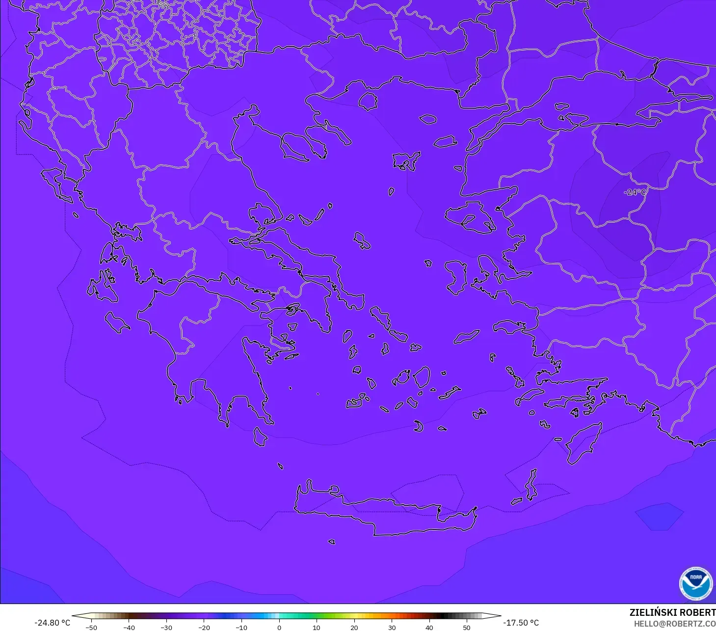 GFS modelo - Grecia, Temperatura a 500 hPa