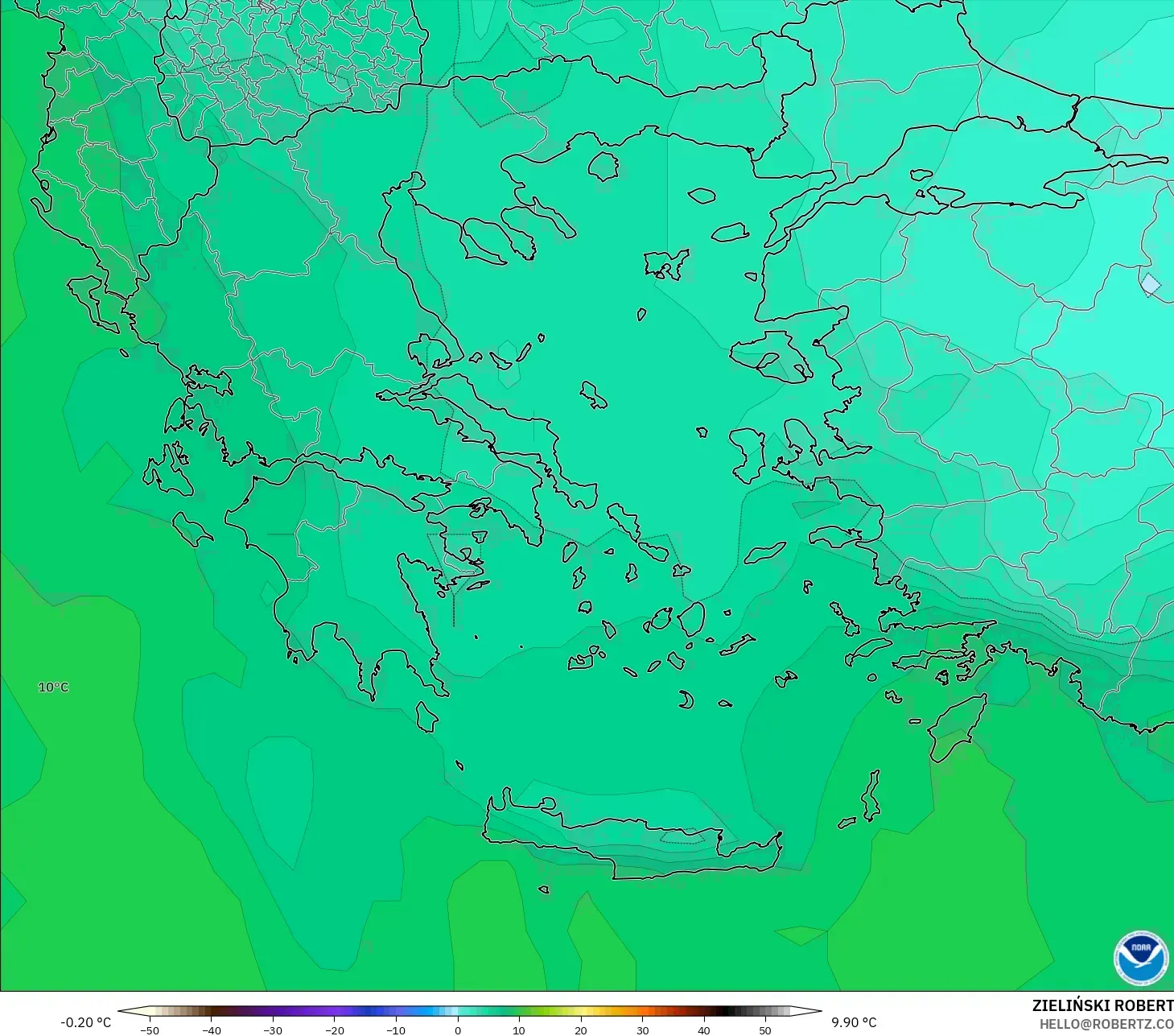 GFS modelo - Grecia, Temperatura a 850 hPa