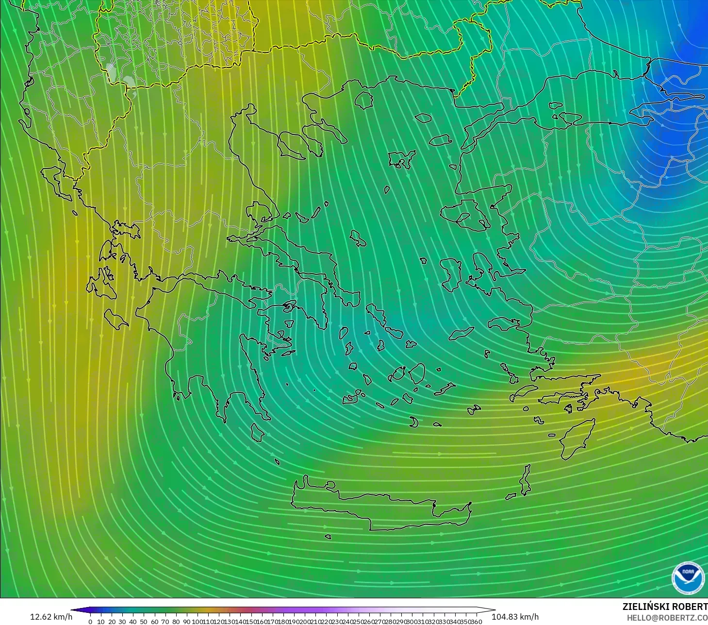 GFS modelo - Grecia, Viento a 300 hPa (corriente en chorro)