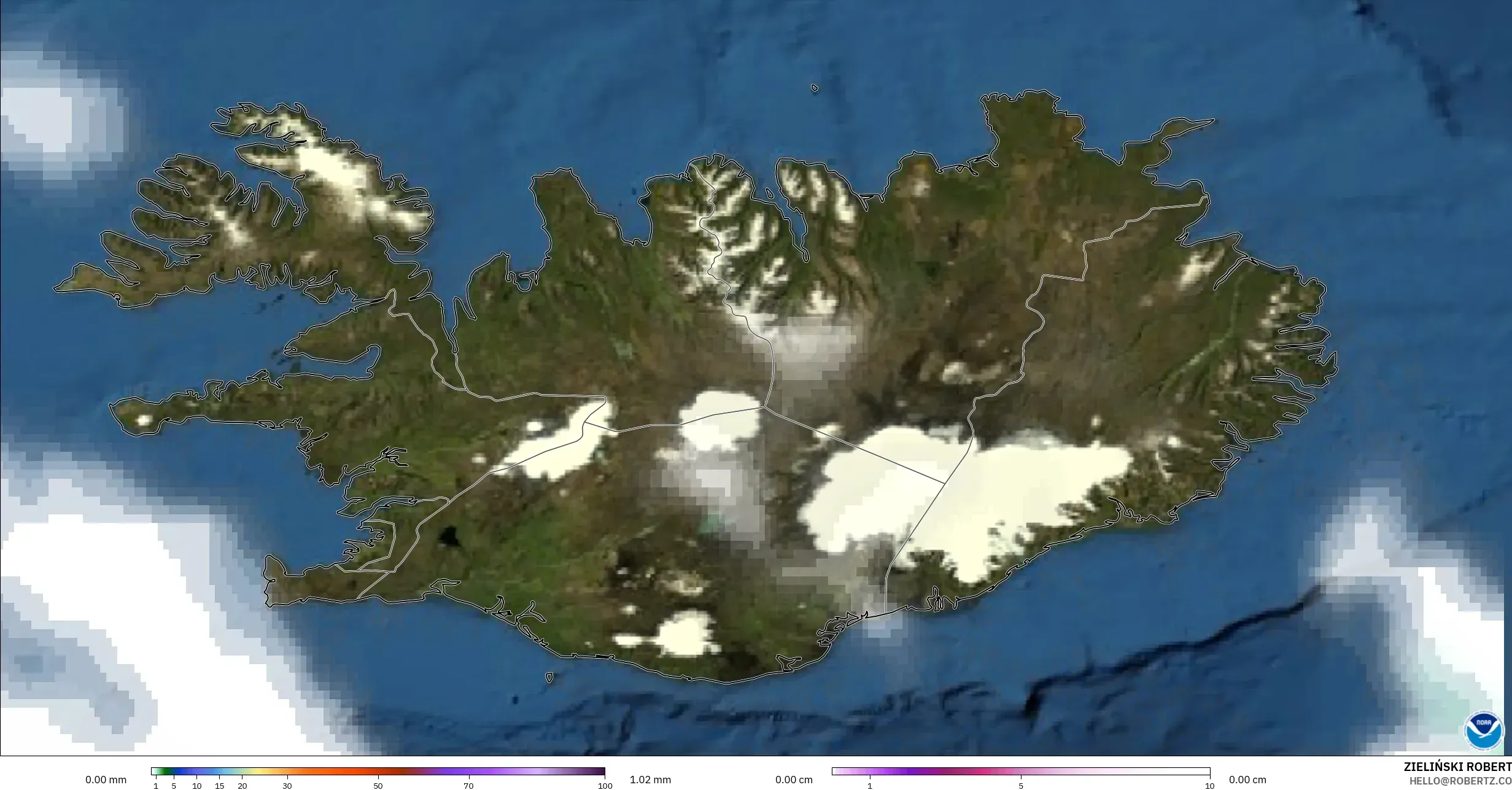 GFS modelo - Islandia, Precipitación, nubes y presión