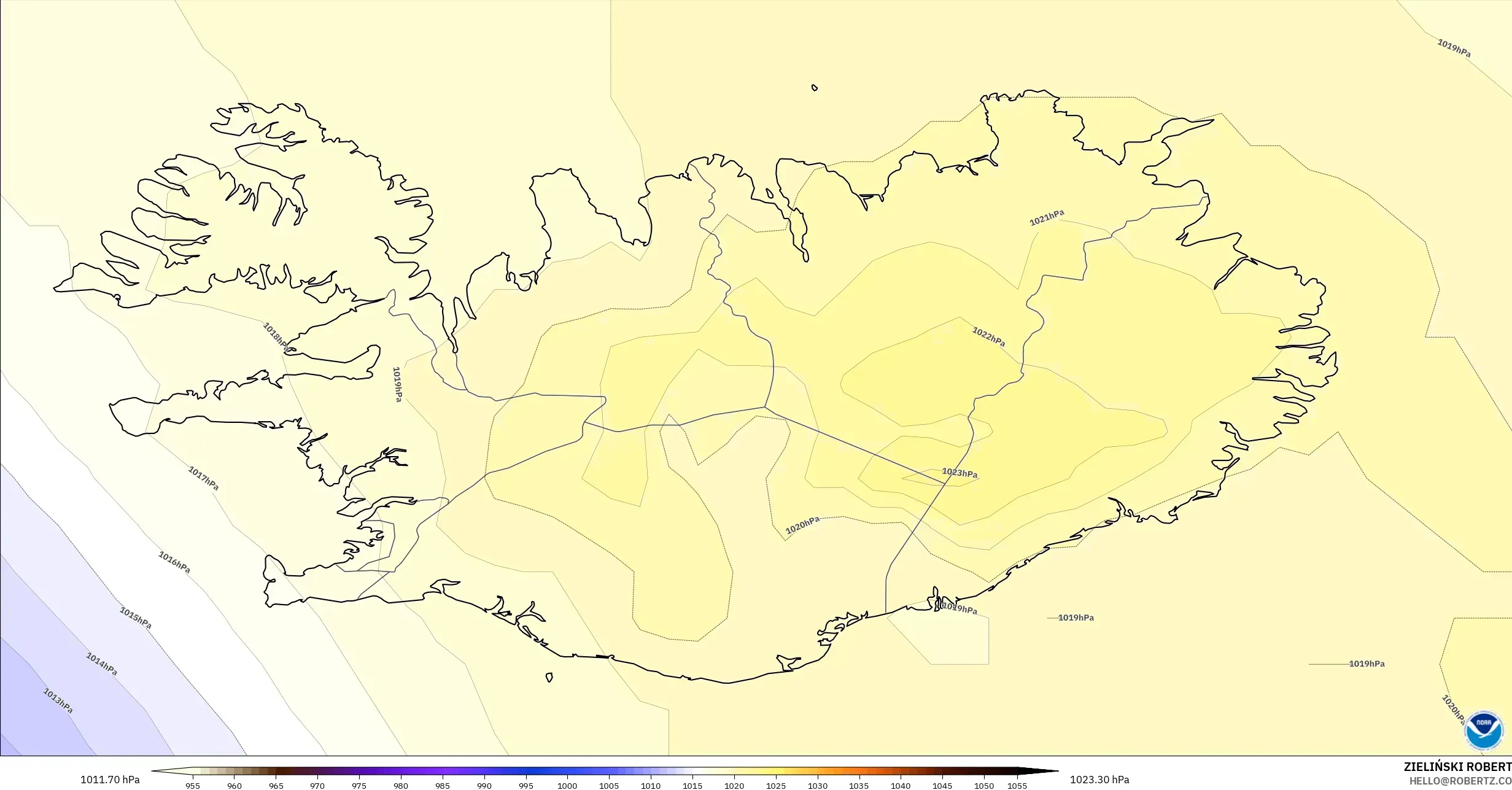 GFS modelo - Islandia, Presión