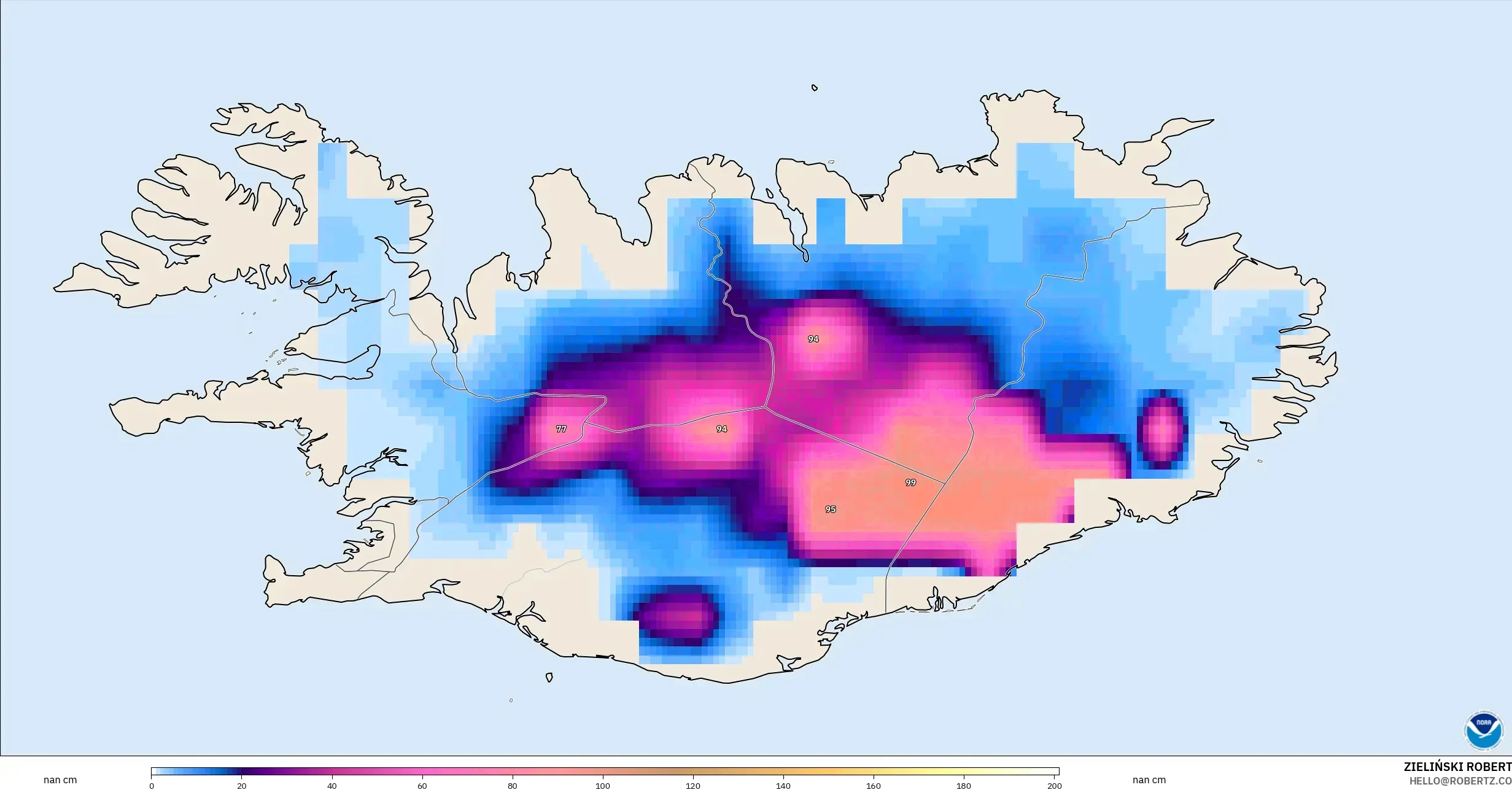 GFS modelo - Islandia, Profundidad de nieve