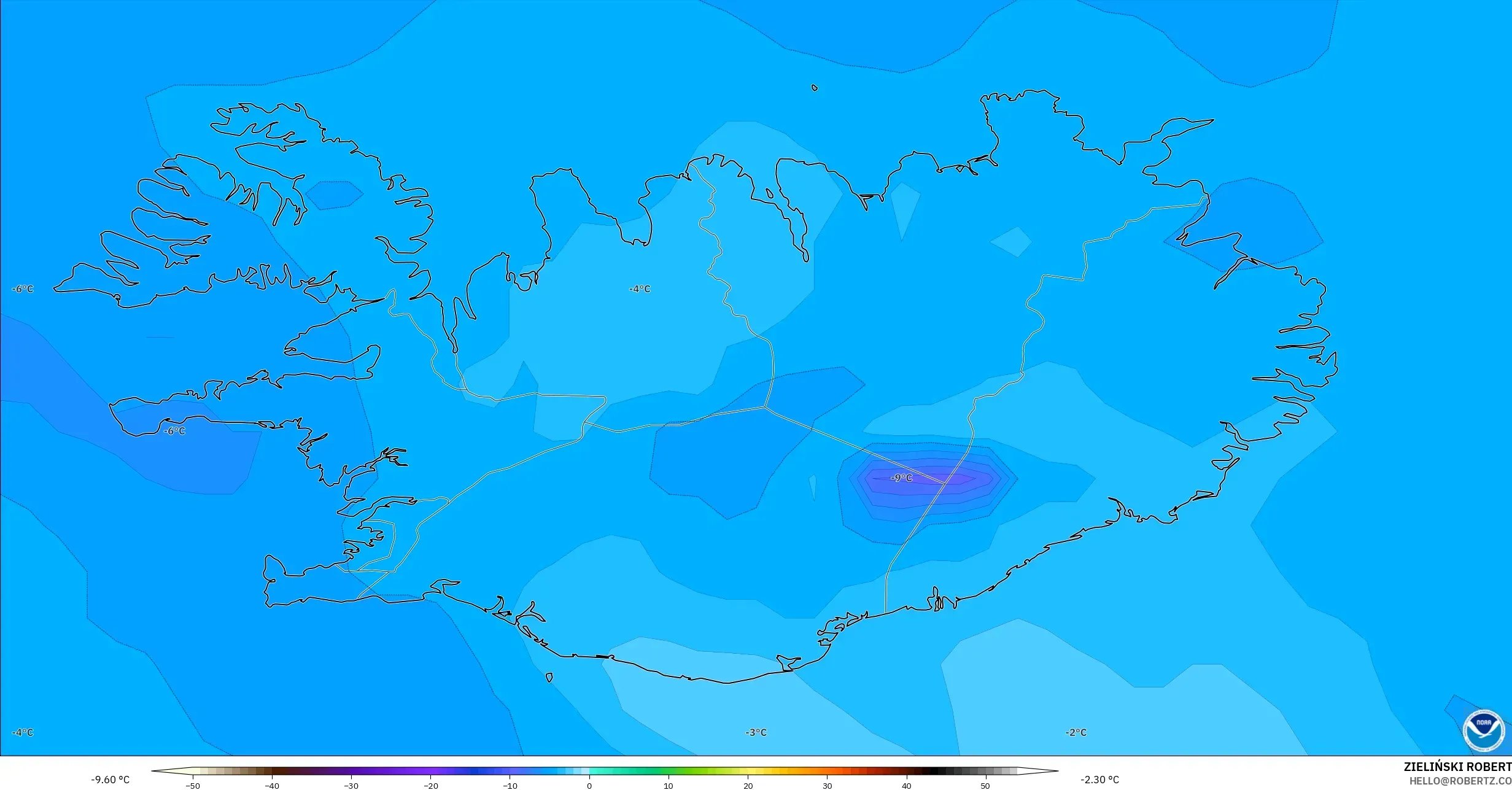 GFS modelo - Islandia, Temperatura a 850 hPa