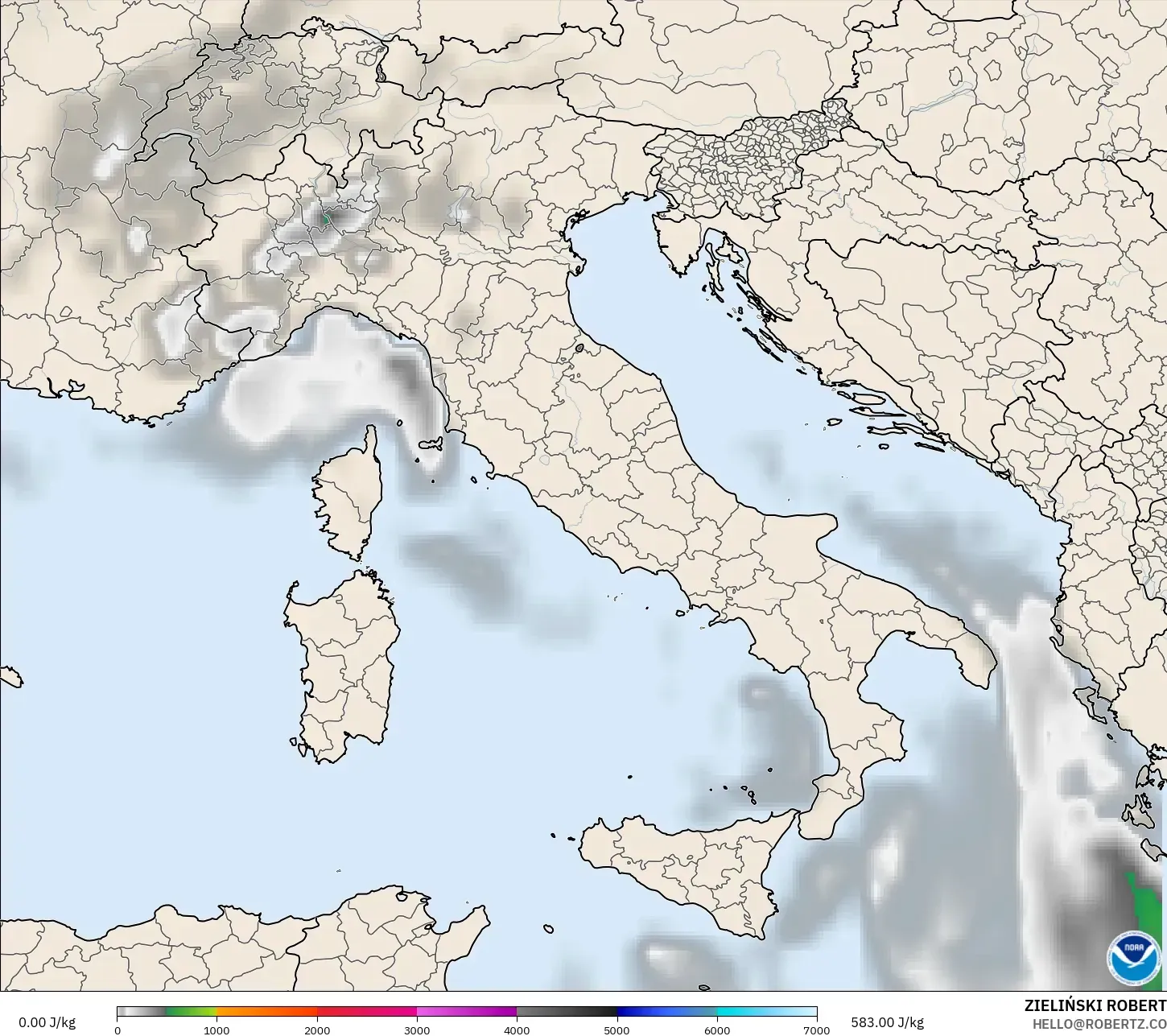GFS modelo - Italia, CAPE