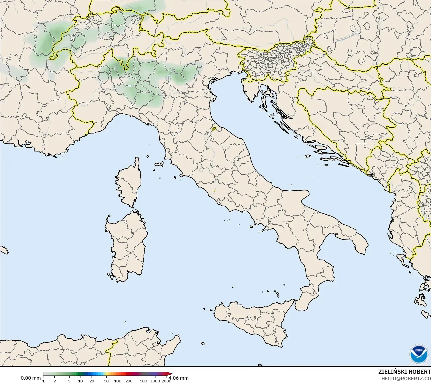 GFS modelo - Italia, Acumulación de precipitación