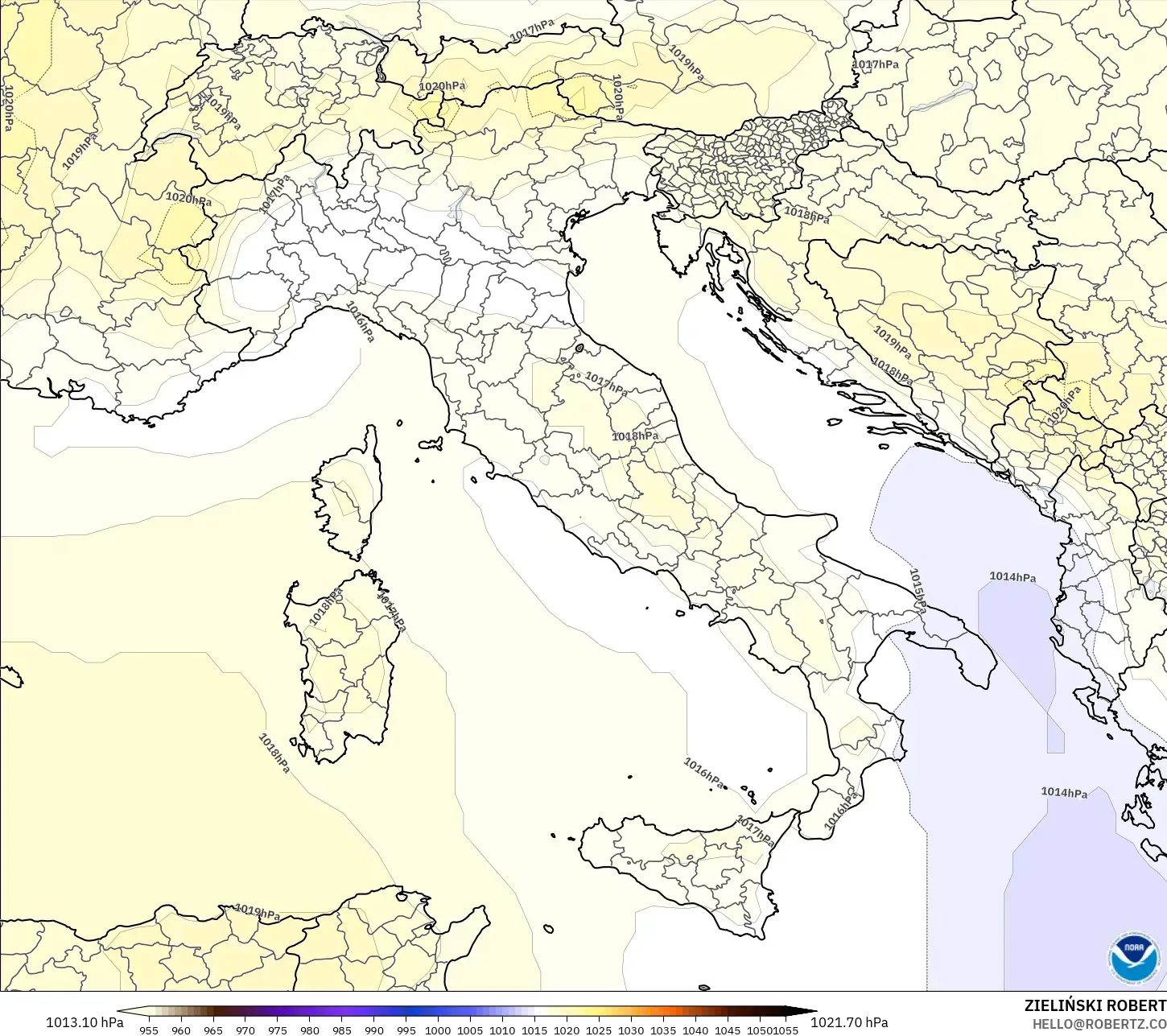GFS modelo - Italia, Presión
