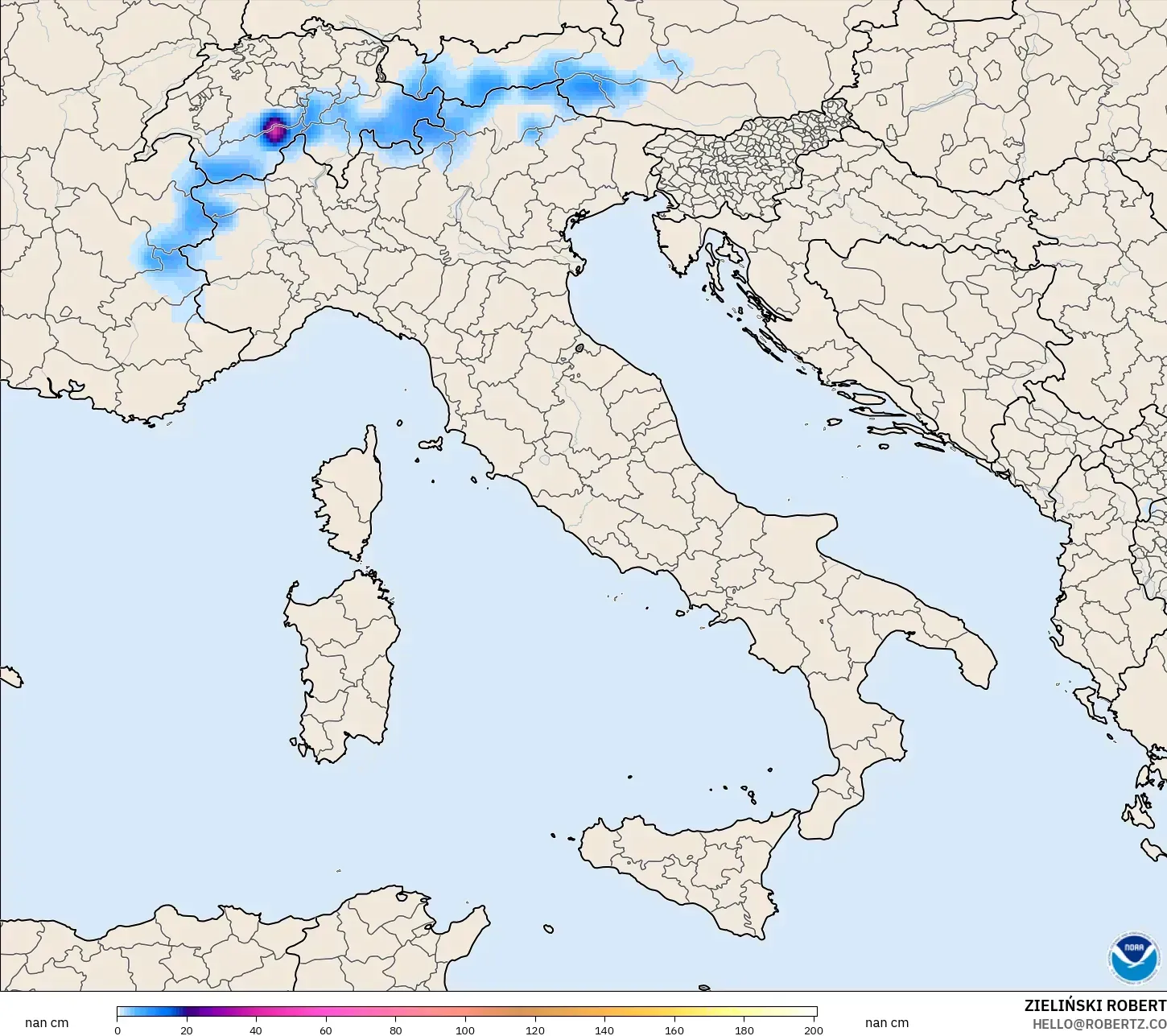 GFS modelo - Italia, Profundidad de nieve
