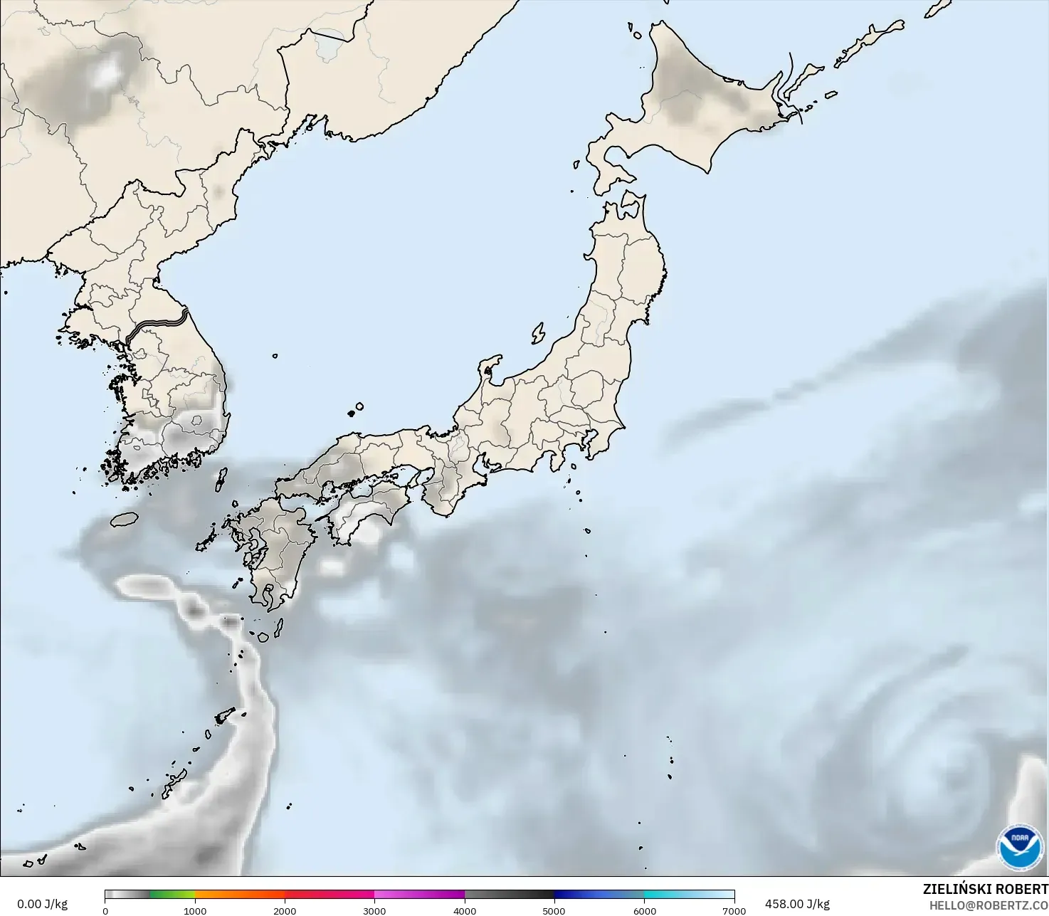 GFS modelo - Japón, CAPE