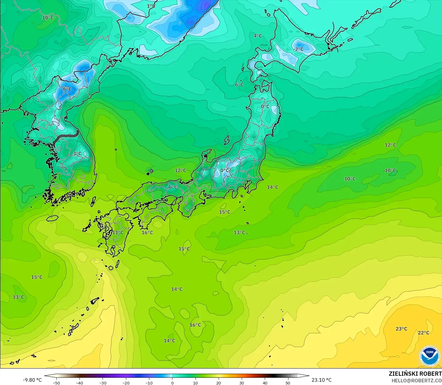 GFS modelo - Japón, Punto de rocío a 2 m