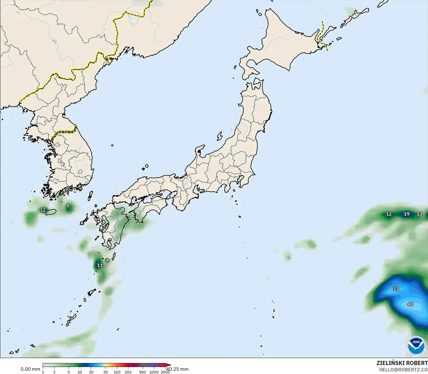 GFS modelo - Japón, Acumulación de precipitación