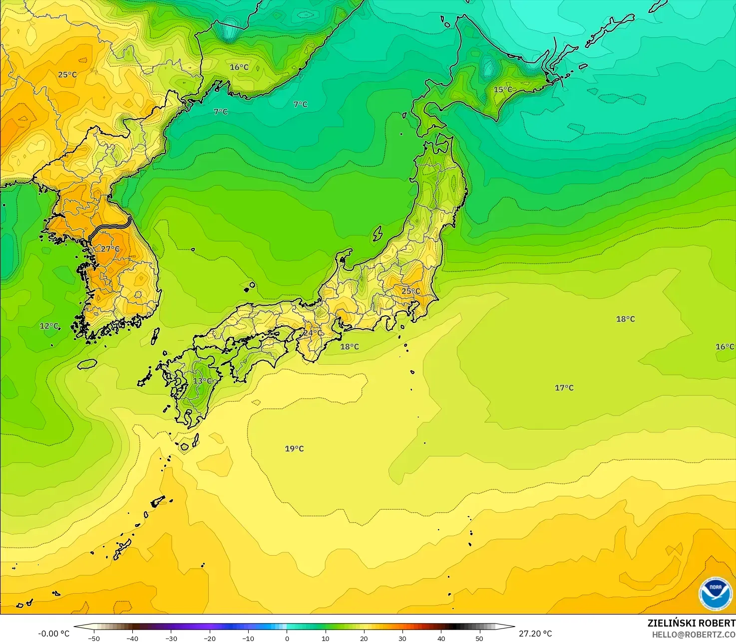 GFS modelo - Japón, Temperatura a 2 m