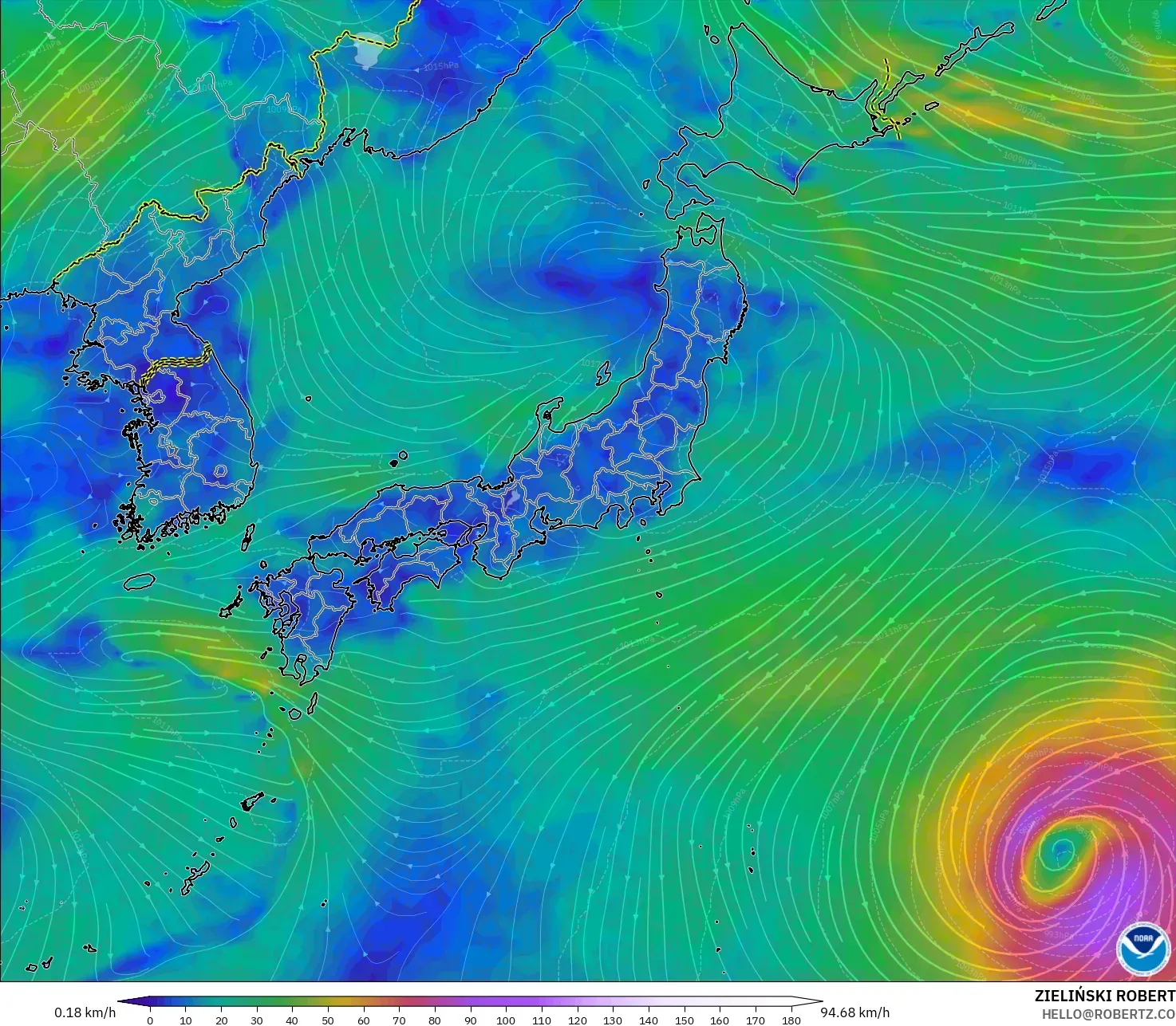 GFS modelo - Japón, Viento a 10 m
