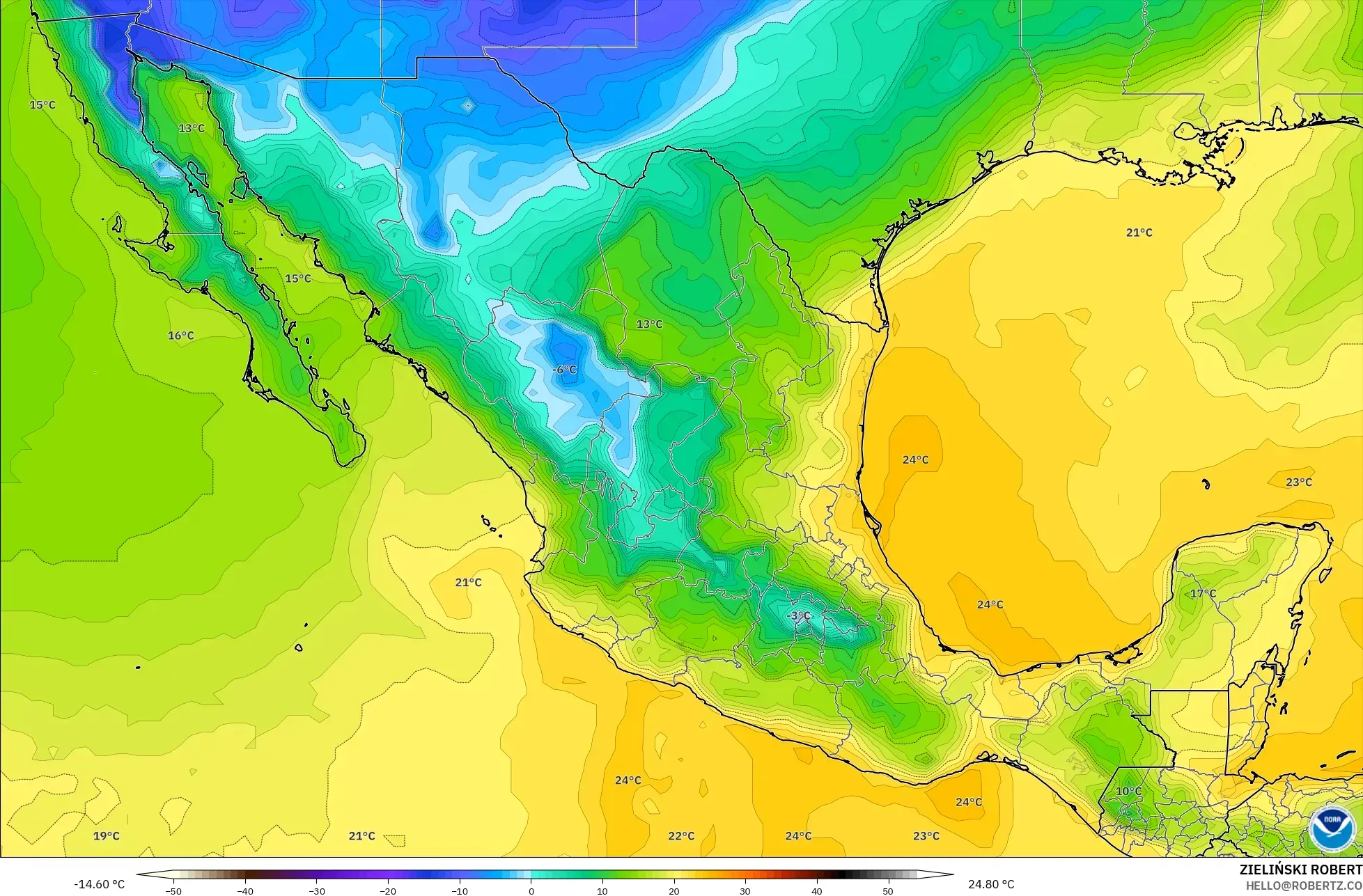 GFS modelo - México, Punto de rocío a 2 m