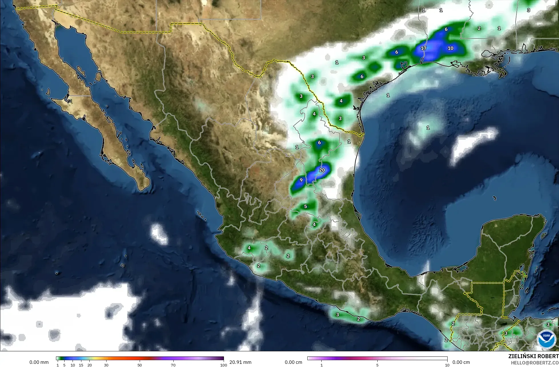 GFS modelo - México, Precipitación, nubes y presión