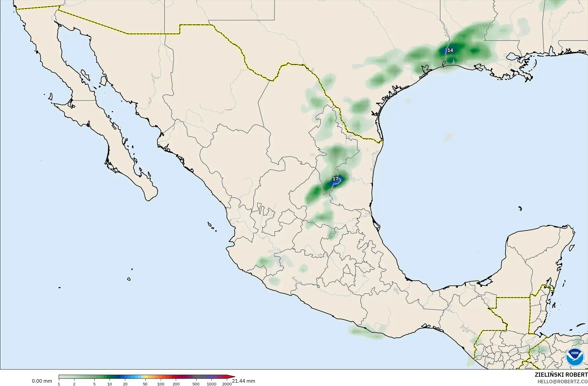 GFS modelo - México, Acumulación de precipitación