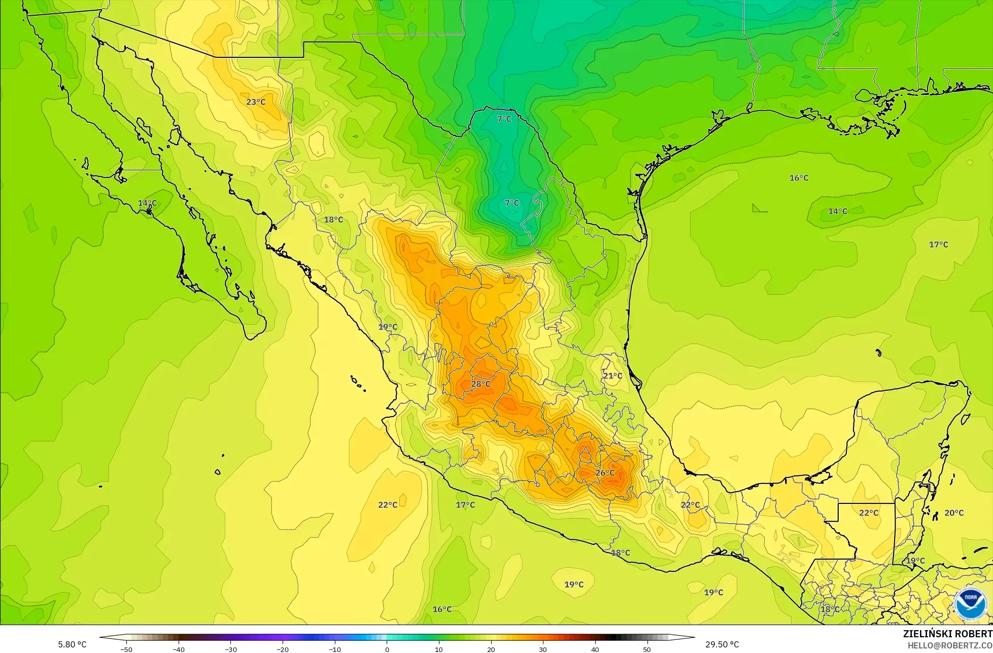 GFS modelo - México, Temperatura a 850 hPa
