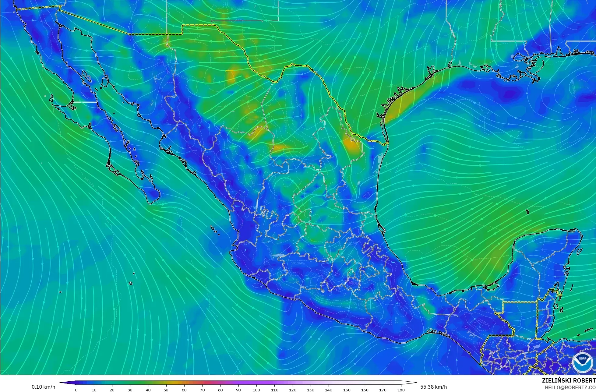 GFS modelo - México, Viento a 10 m