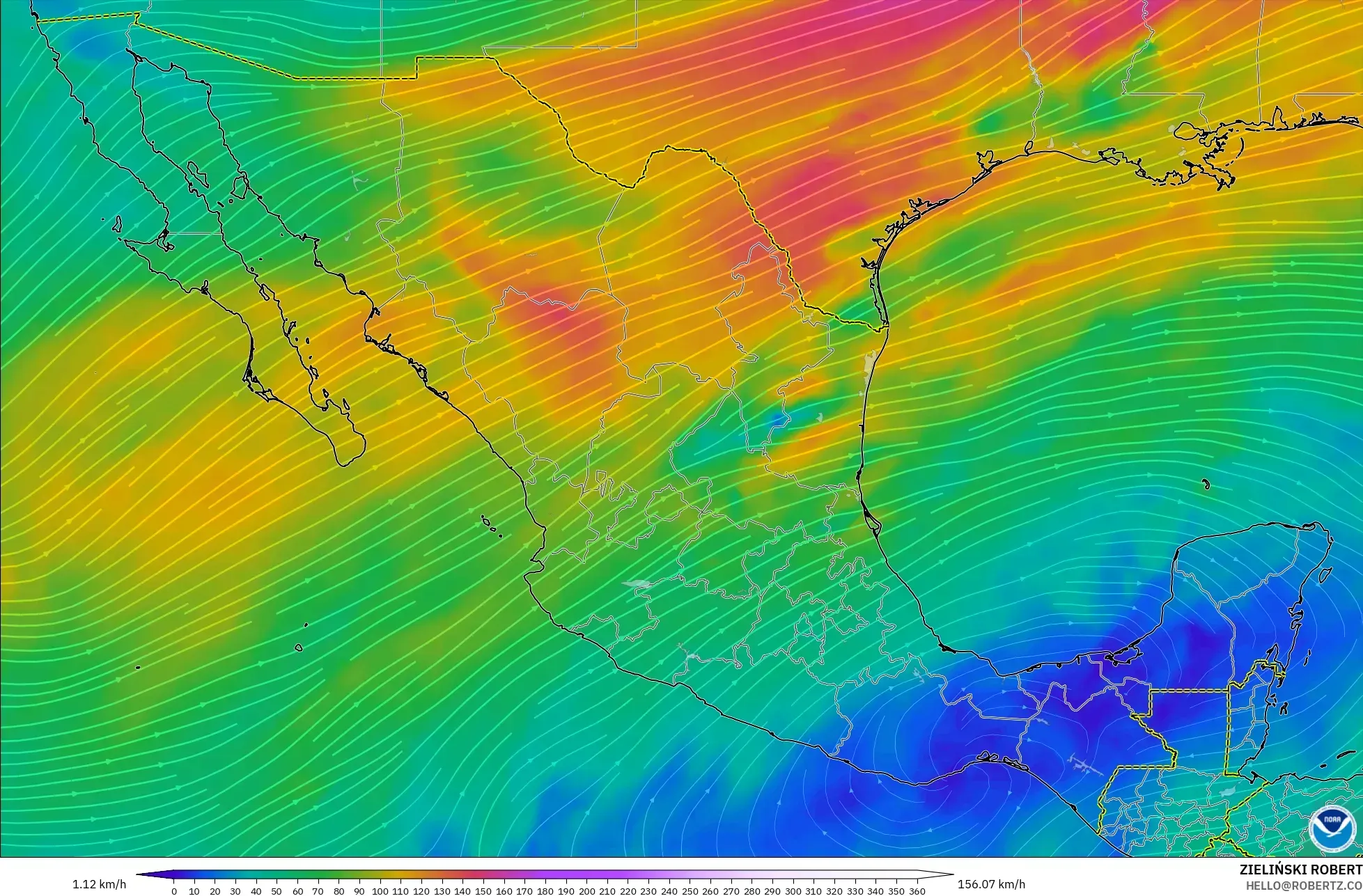 GFS modelo - México, Viento a 300 hPa (corriente en chorro)