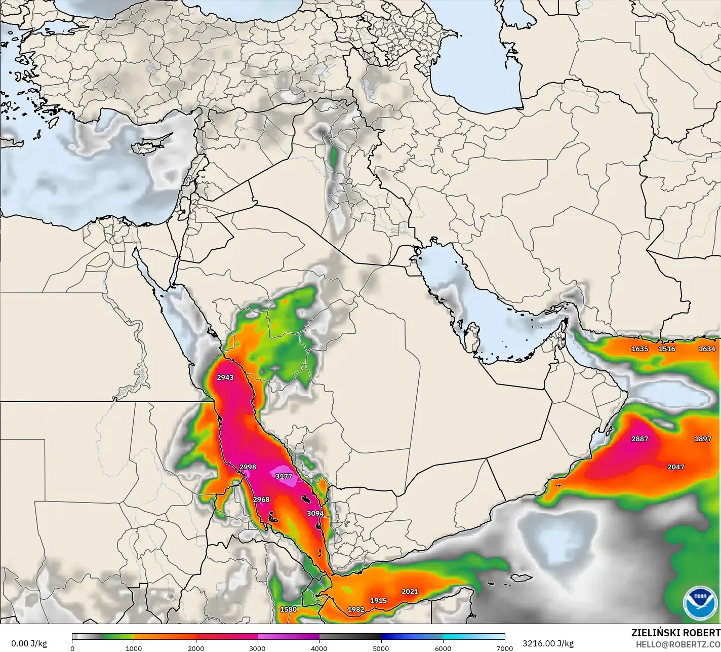 GFS modelo - Oriente Medio, CAPE