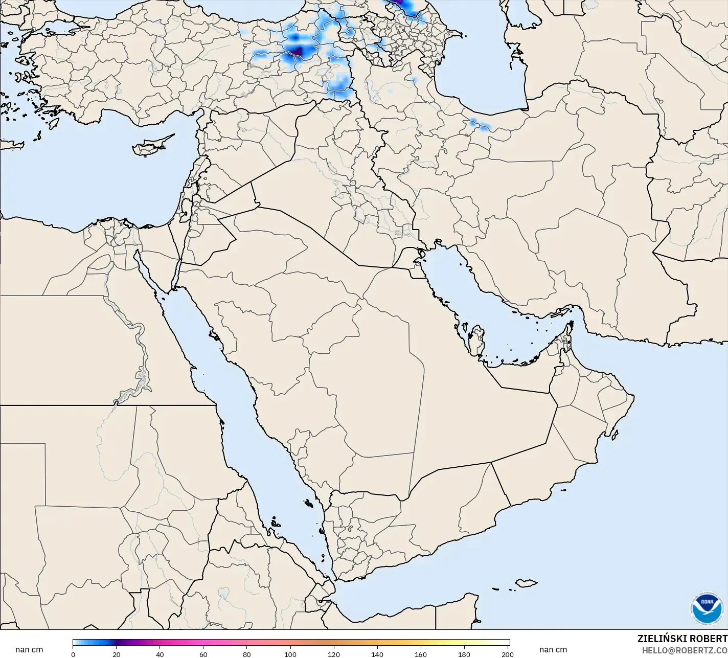 GFS modelo - Oriente Medio, Profundidad de nieve