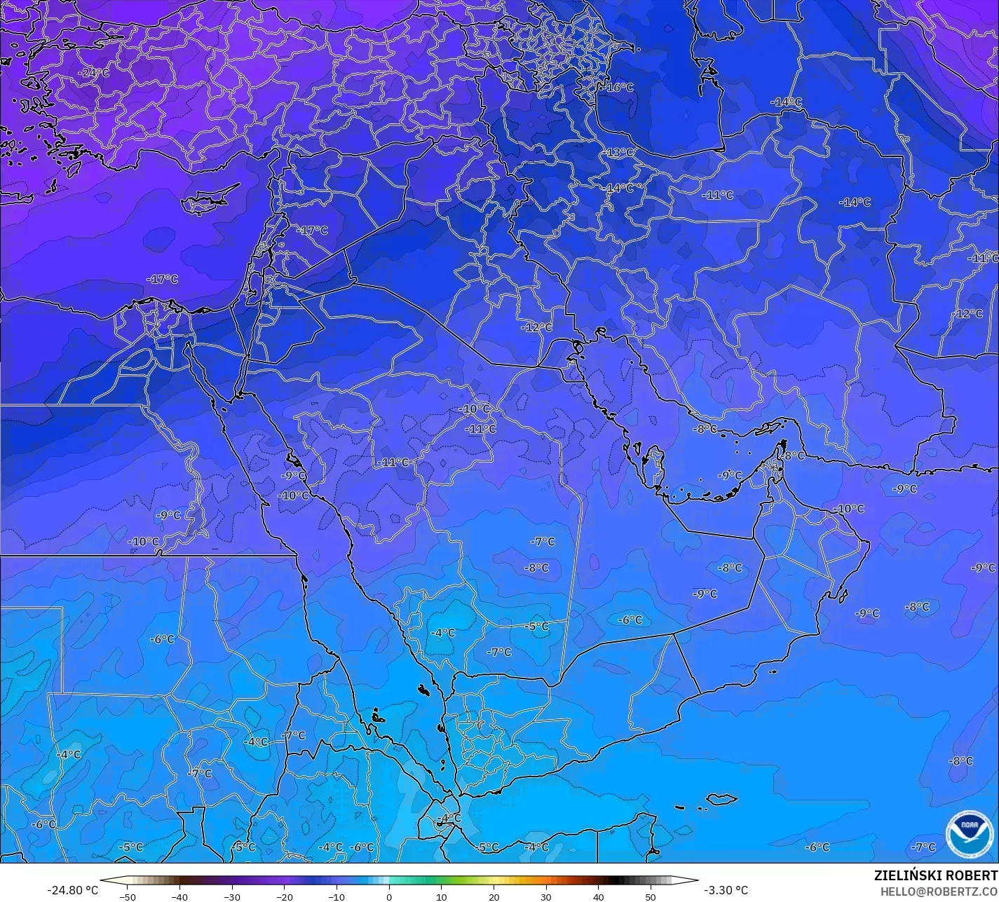 GFS modelo - Oriente Medio, Temperatura a 500 hPa