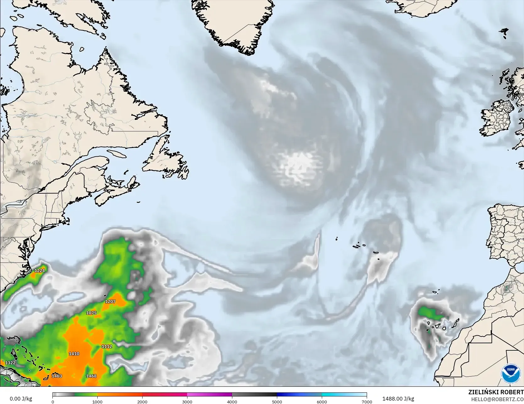 GFS modelo - Norte Atlántico, CAPE
