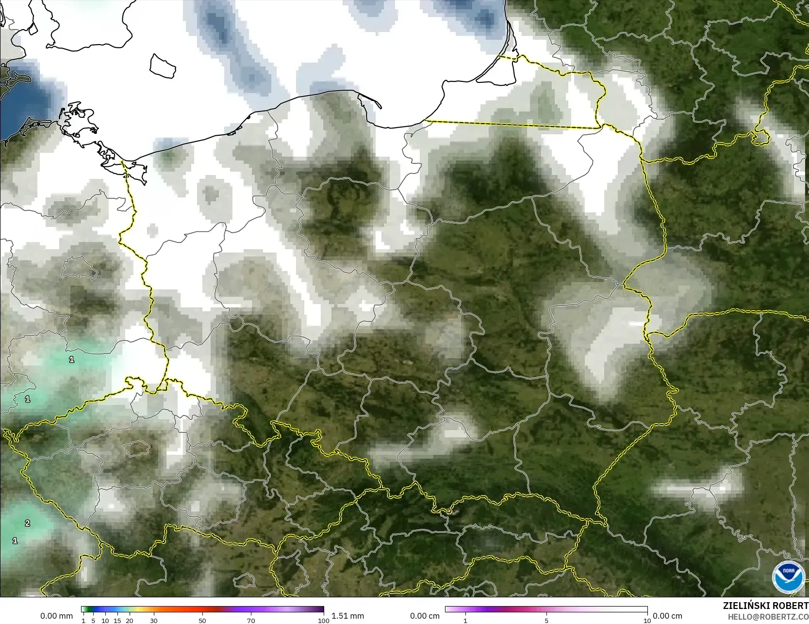 GFS modelo - Polonia, Precipitación, nubes y presión