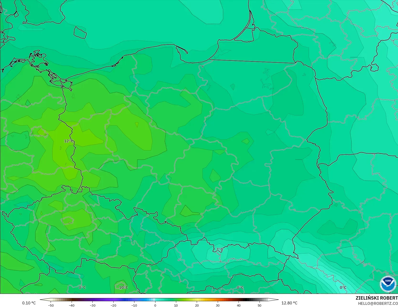 GFS modelo - Polonia, Temperatura a 2 m