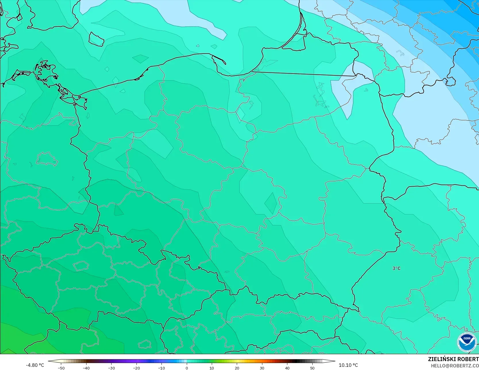 GFS modelo - Polonia, Temperatura a 850 hPa