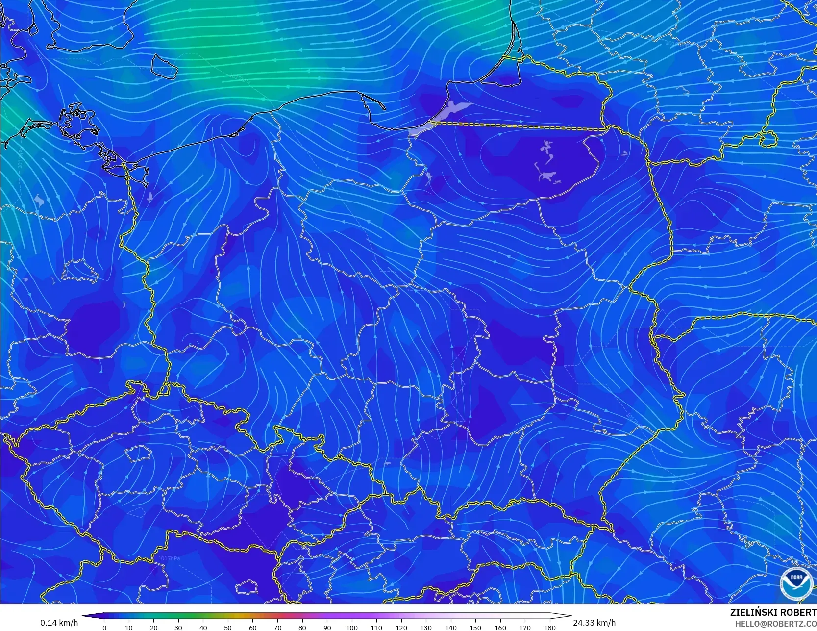 GFS modelo - Polonia, Viento a 10 m