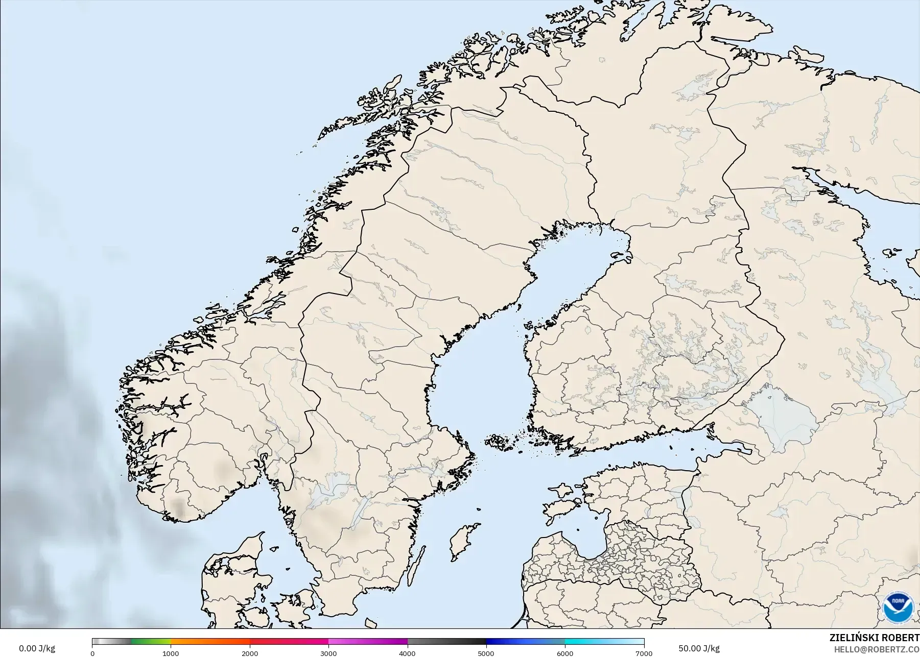 GFS modelo - Escandinavia, CAPE