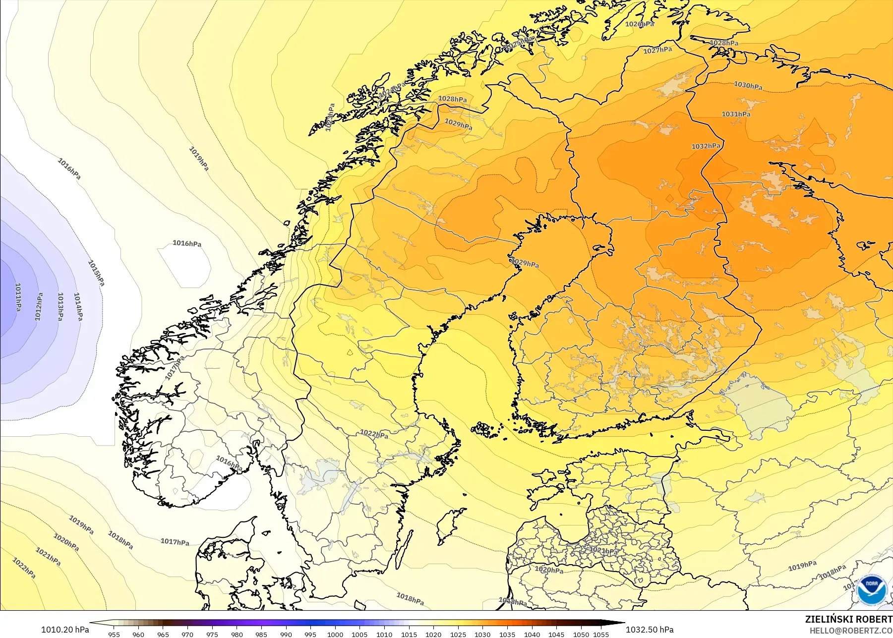 GFS modelo - Escandinavia, Presión
