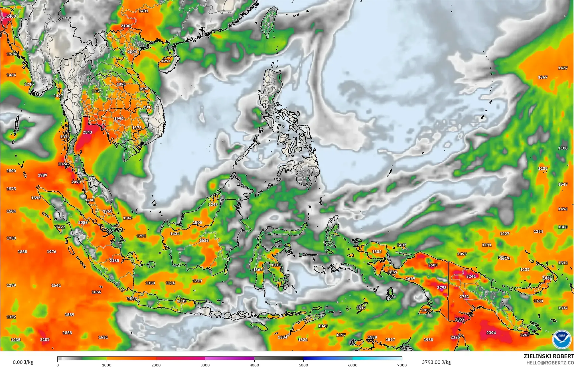 GFS modelo - Sudeste Asiático, CAPE