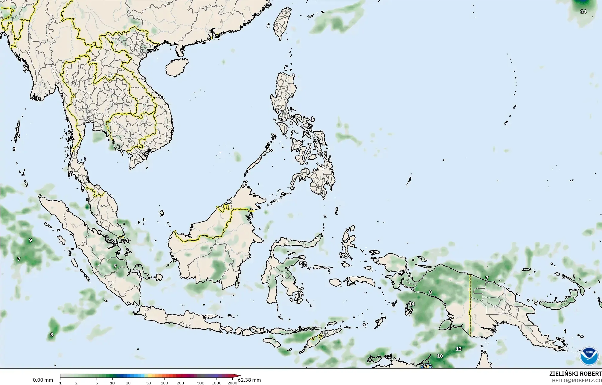 GFS modelo - Sudeste Asiático, Acumulación de precipitación