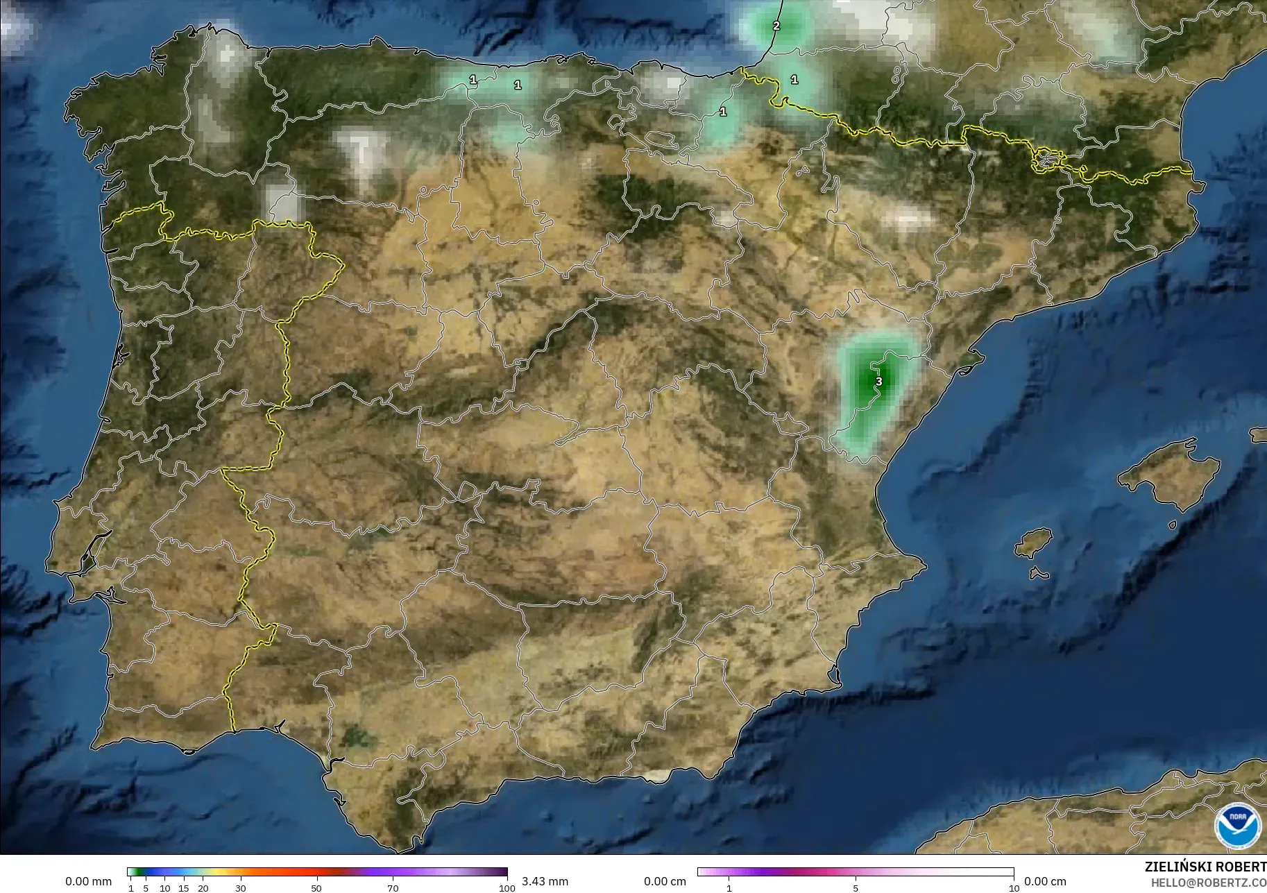 GFS modelo - España, Precipitación, nubes y presión