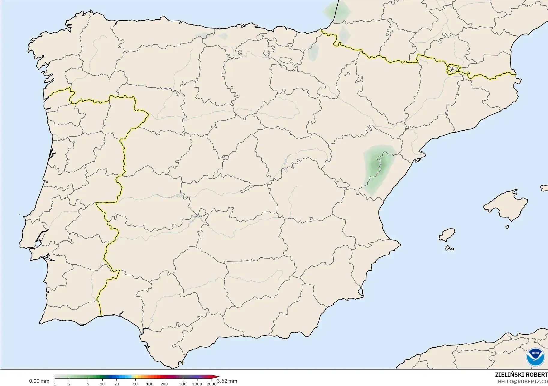 GFS modelo - España, Acumulación de precipitación