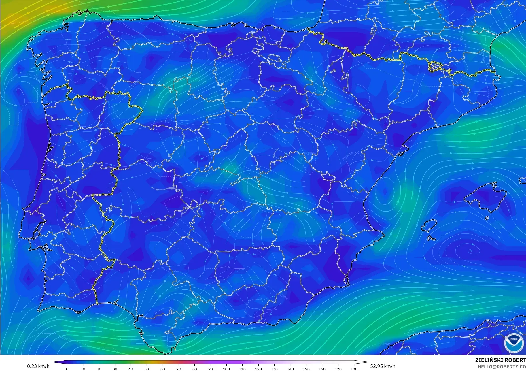 GFS modelo - España, Viento a 10 m