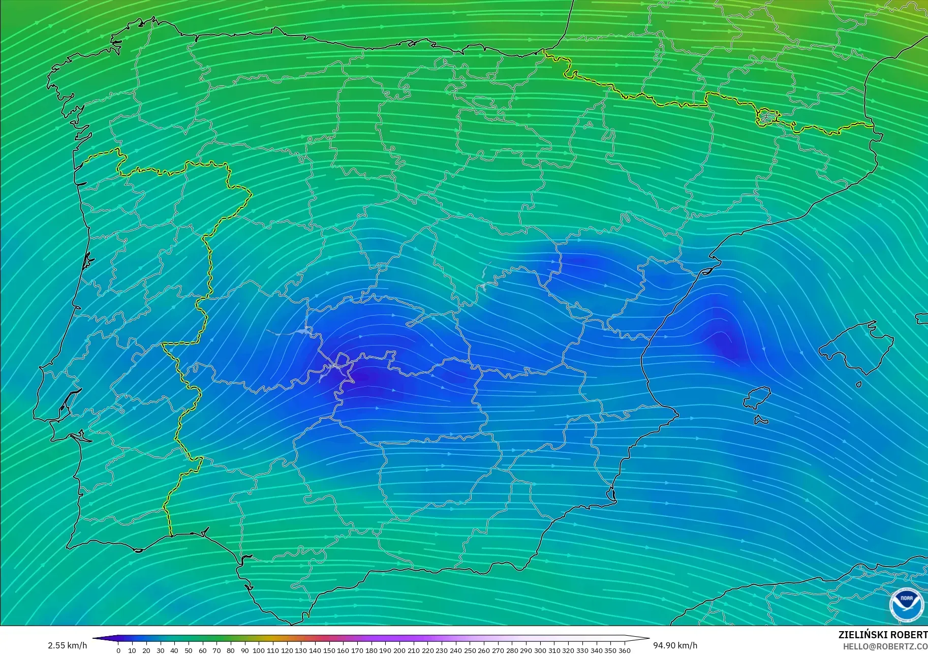 GFS modelo - España, Viento a 300 hPa (corriente en chorro)