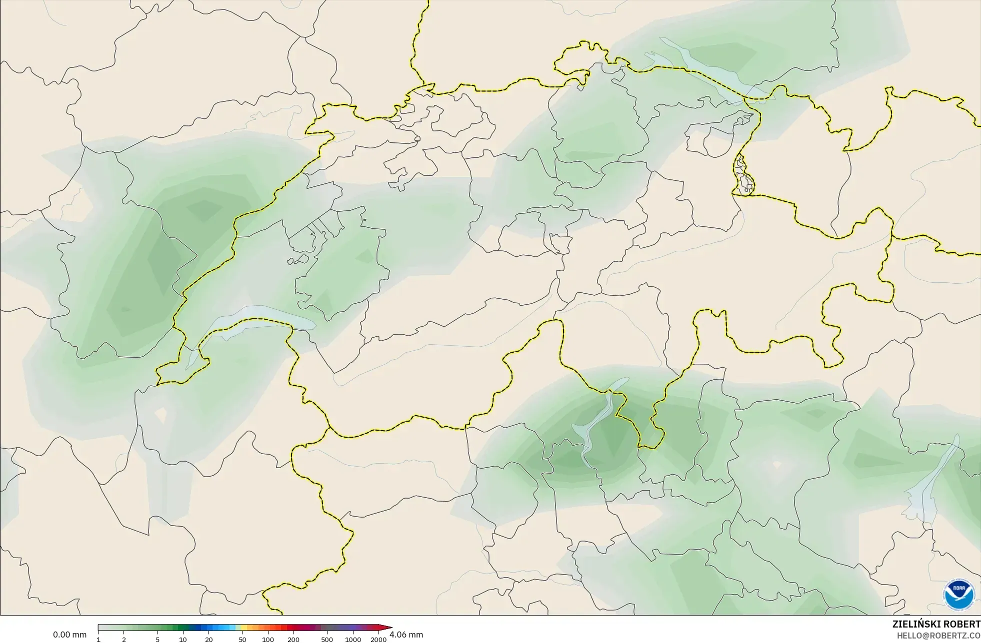 GFS modelo - Suiza, Acumulación de precipitación