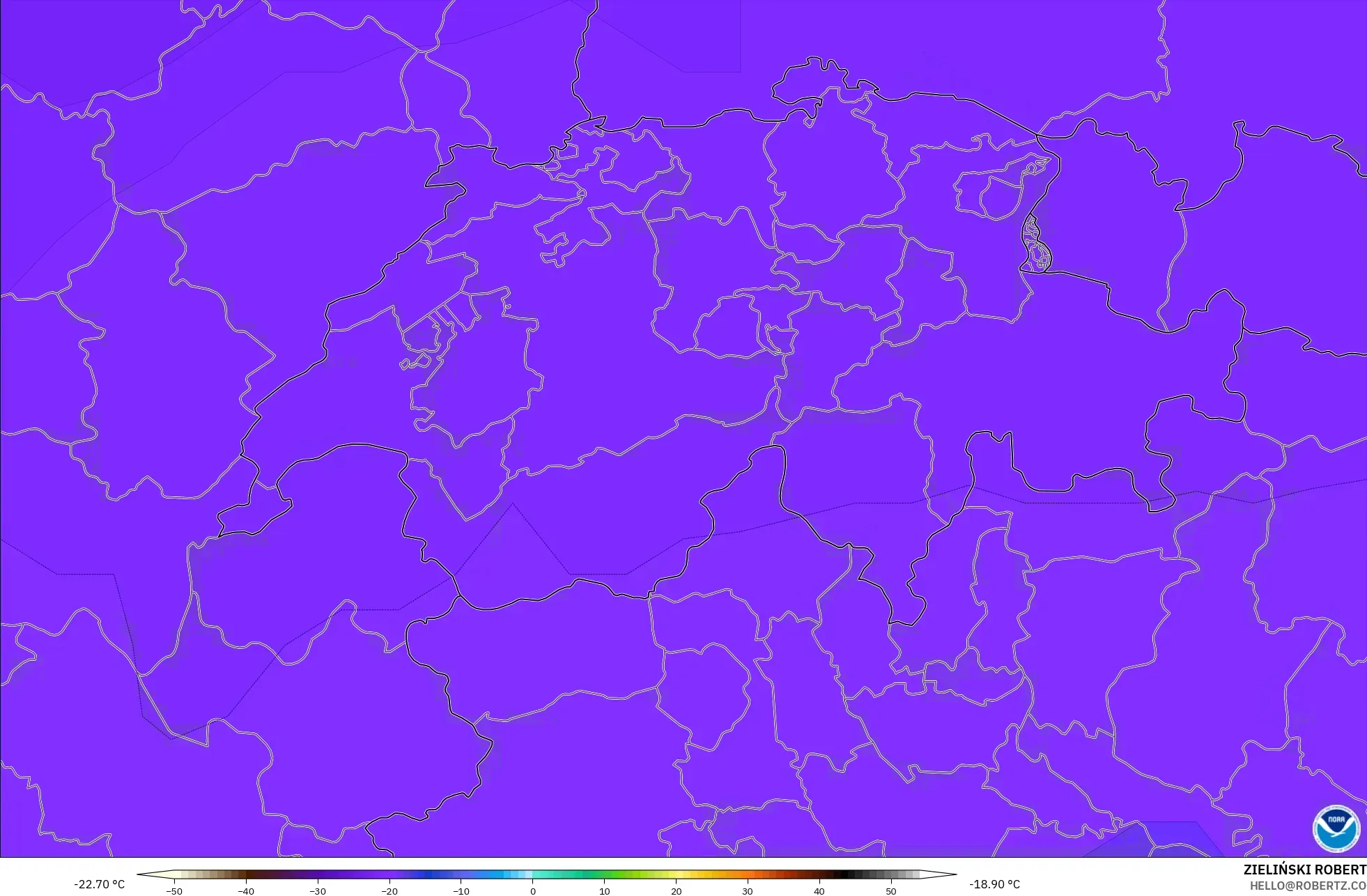 GFS modelo - Suiza, Temperatura a 500 hPa