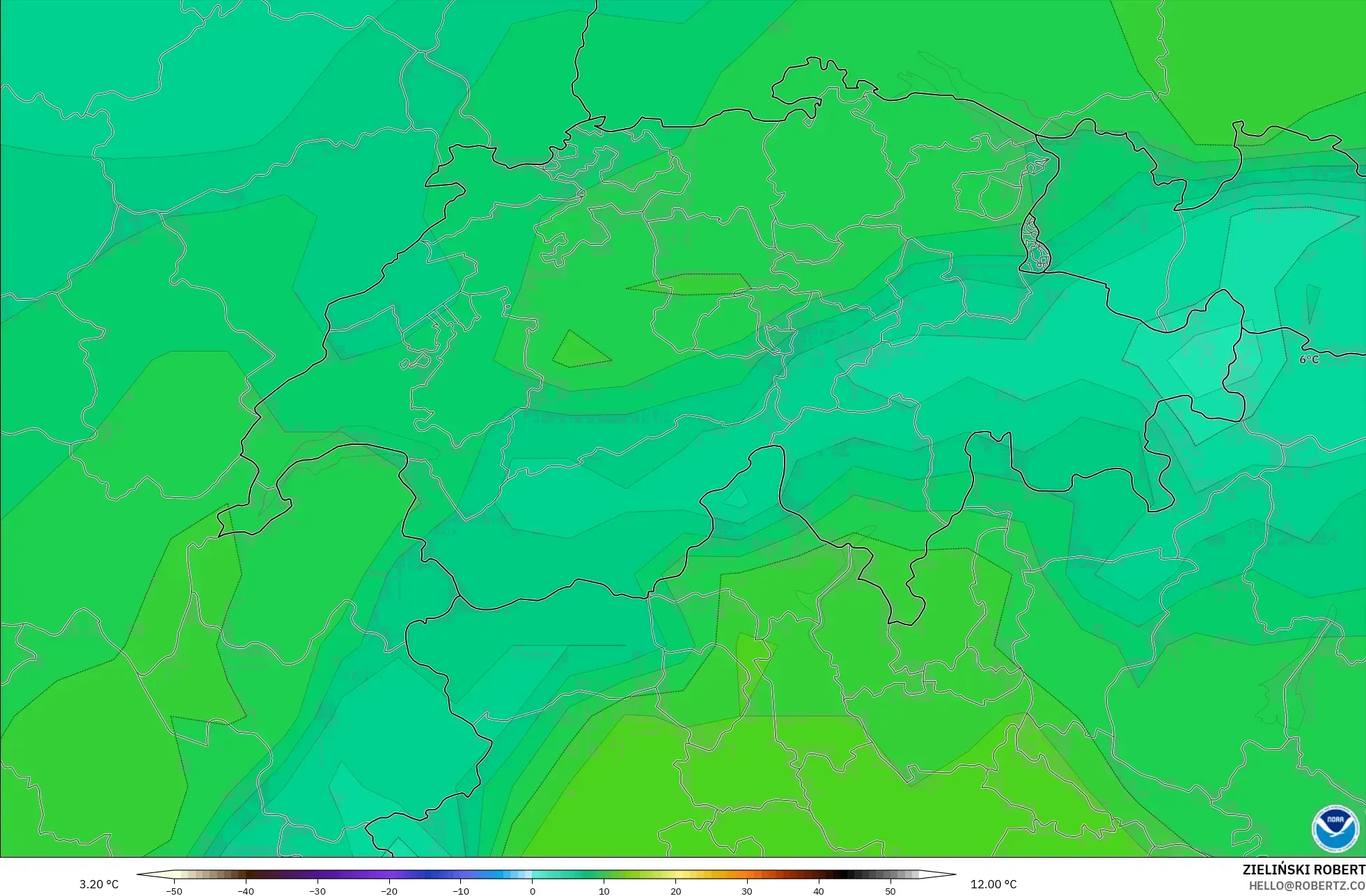 GFS modelo - Suiza, Temperatura a 850 hPa